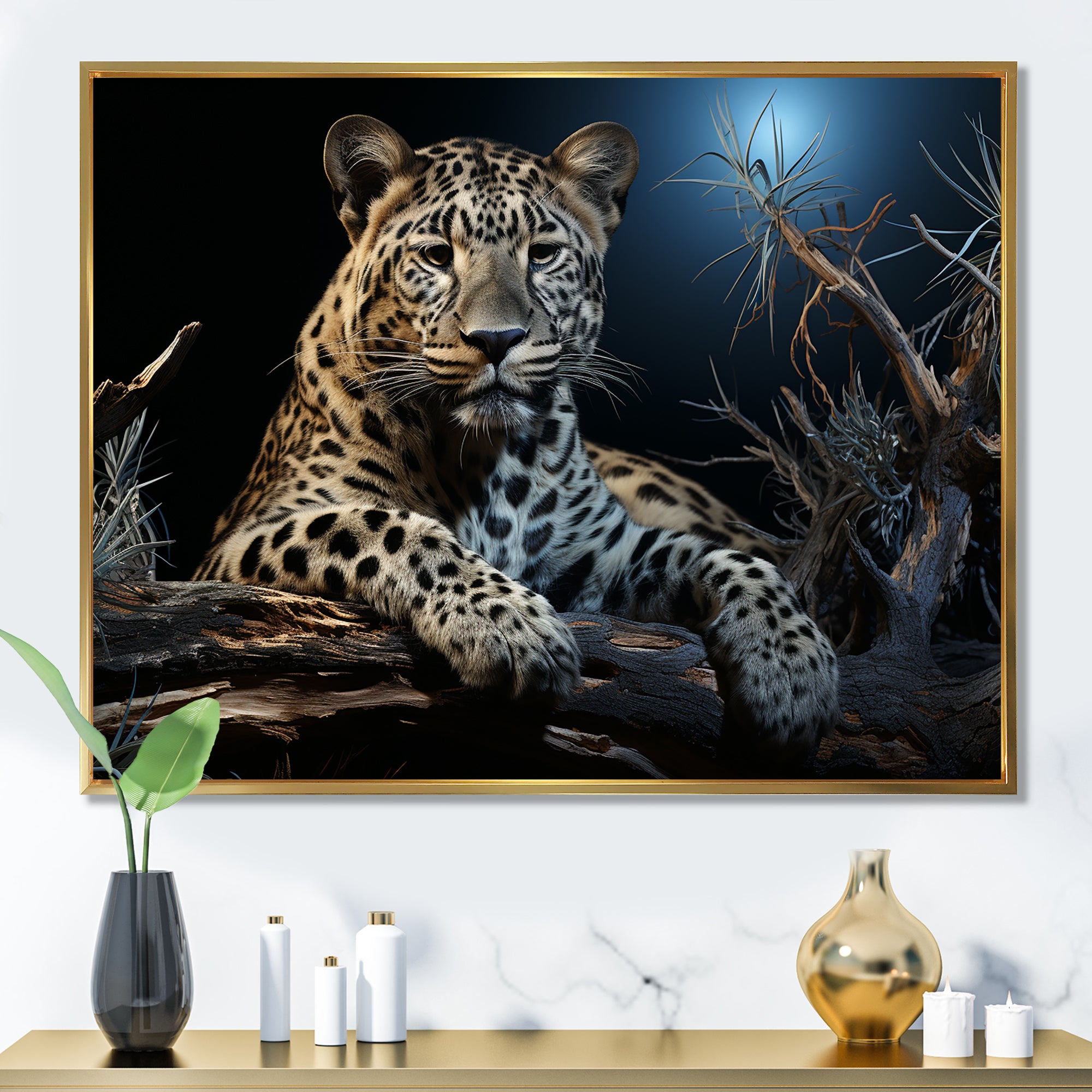Moonlit Leopard Camouflage - Leopard Large Canvas Wall Art