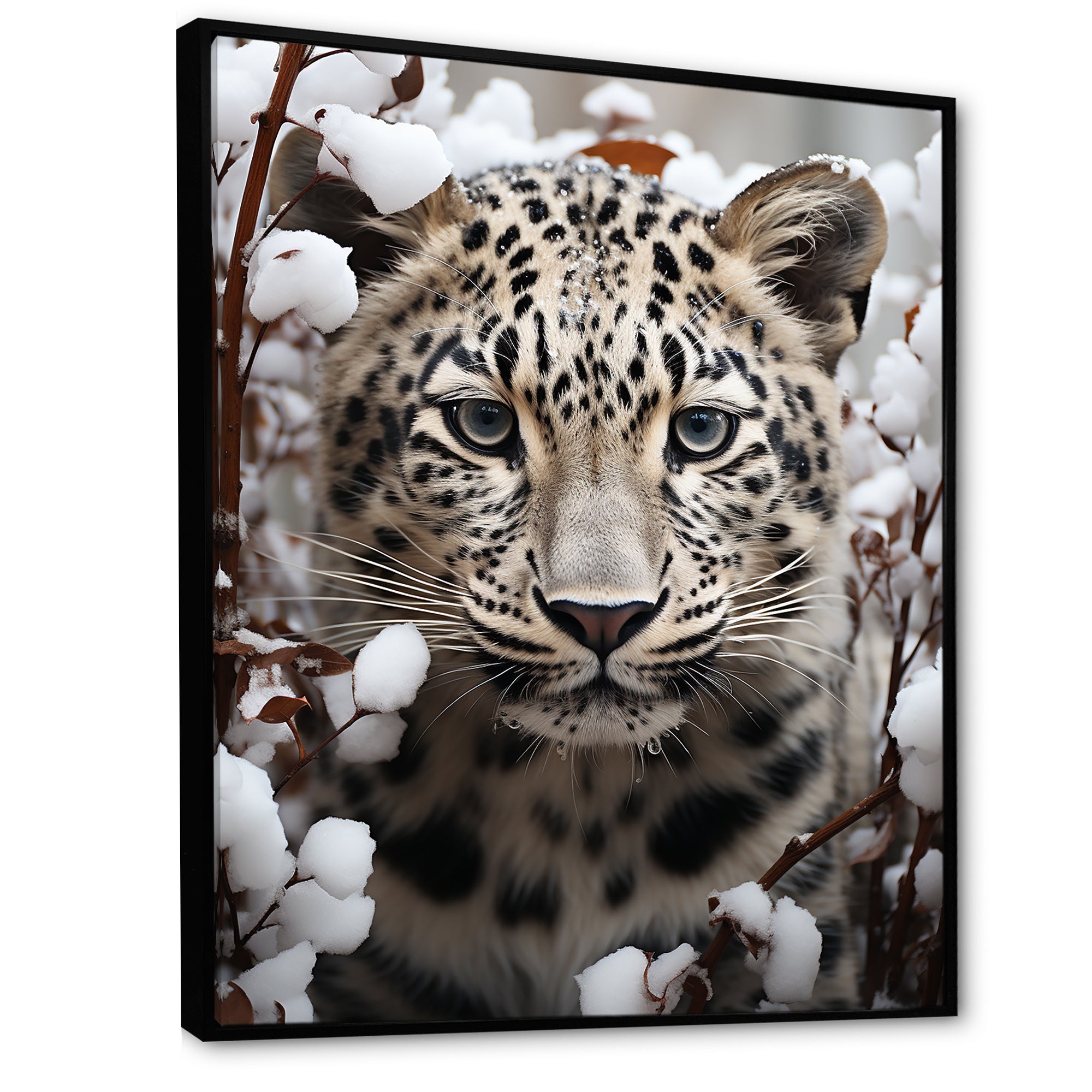 Subdued Majesty Leopard Snow Charm - Leopard Living Room Wall Art