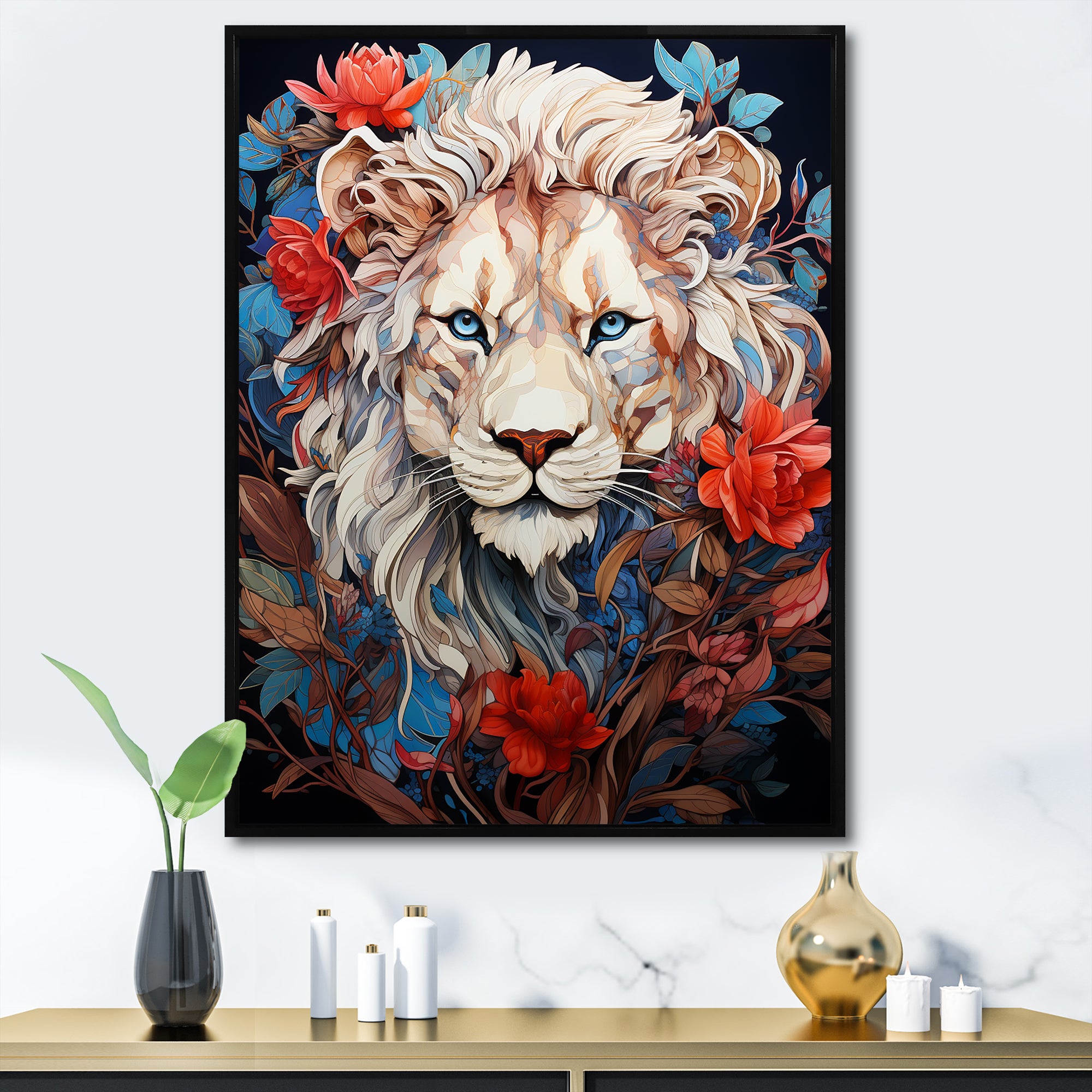 Enigmatic Lion Monarch Symbolic Realism - Lion Canvas Wall Art