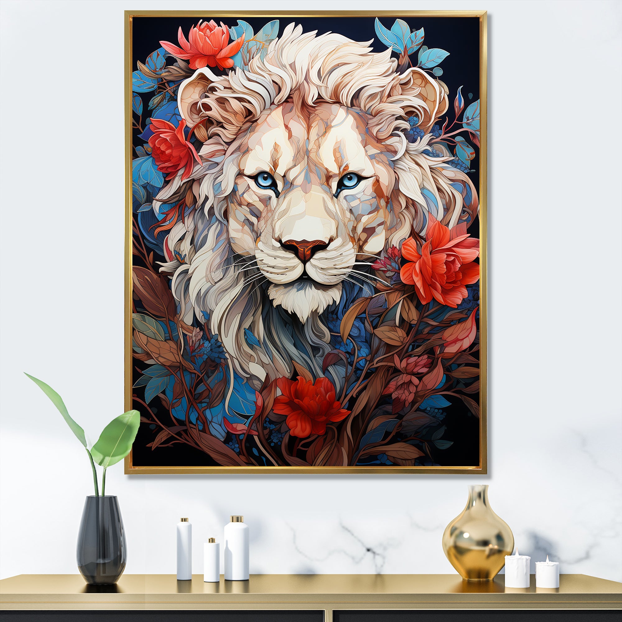 Enigmatic Lion Monarch Symbolic Realism - Lion Canvas Wall Art