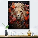 Fierce Guardian Blooming Lion - Lion Framed Canvas Art