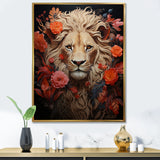Fierce Guardian Blooming Lion - Lion Framed Canvas Art