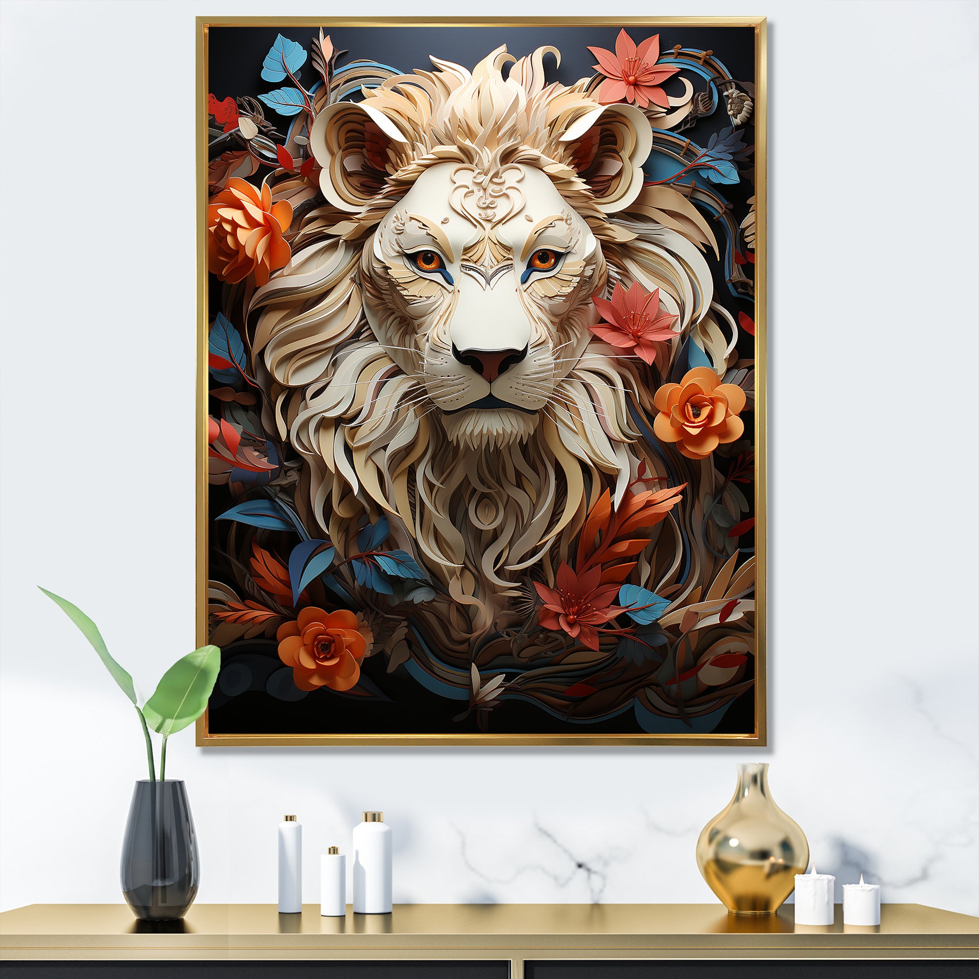 Lions Realm Dominant Blooming Presence - Lion Wall Art Prints