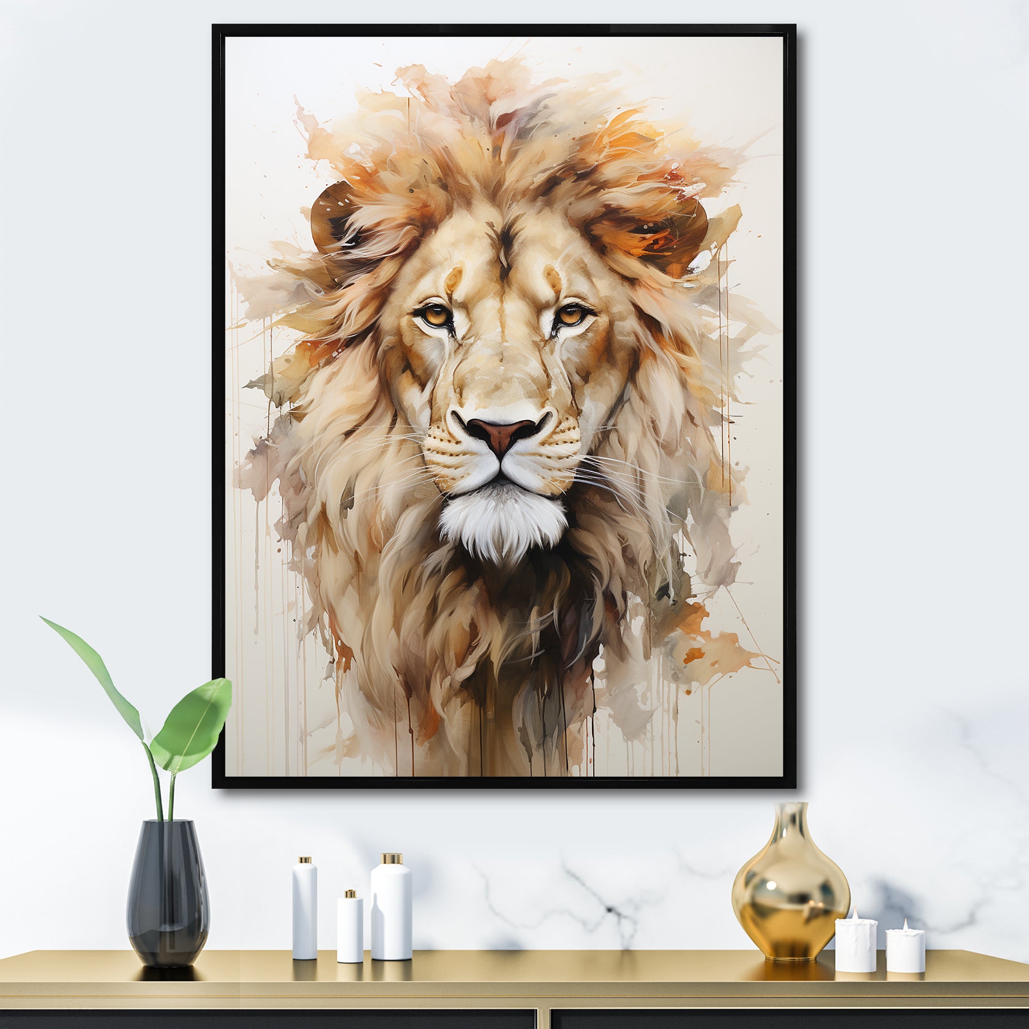 Powerful Lion S Stare Portrait - Beige Lion Wall Art