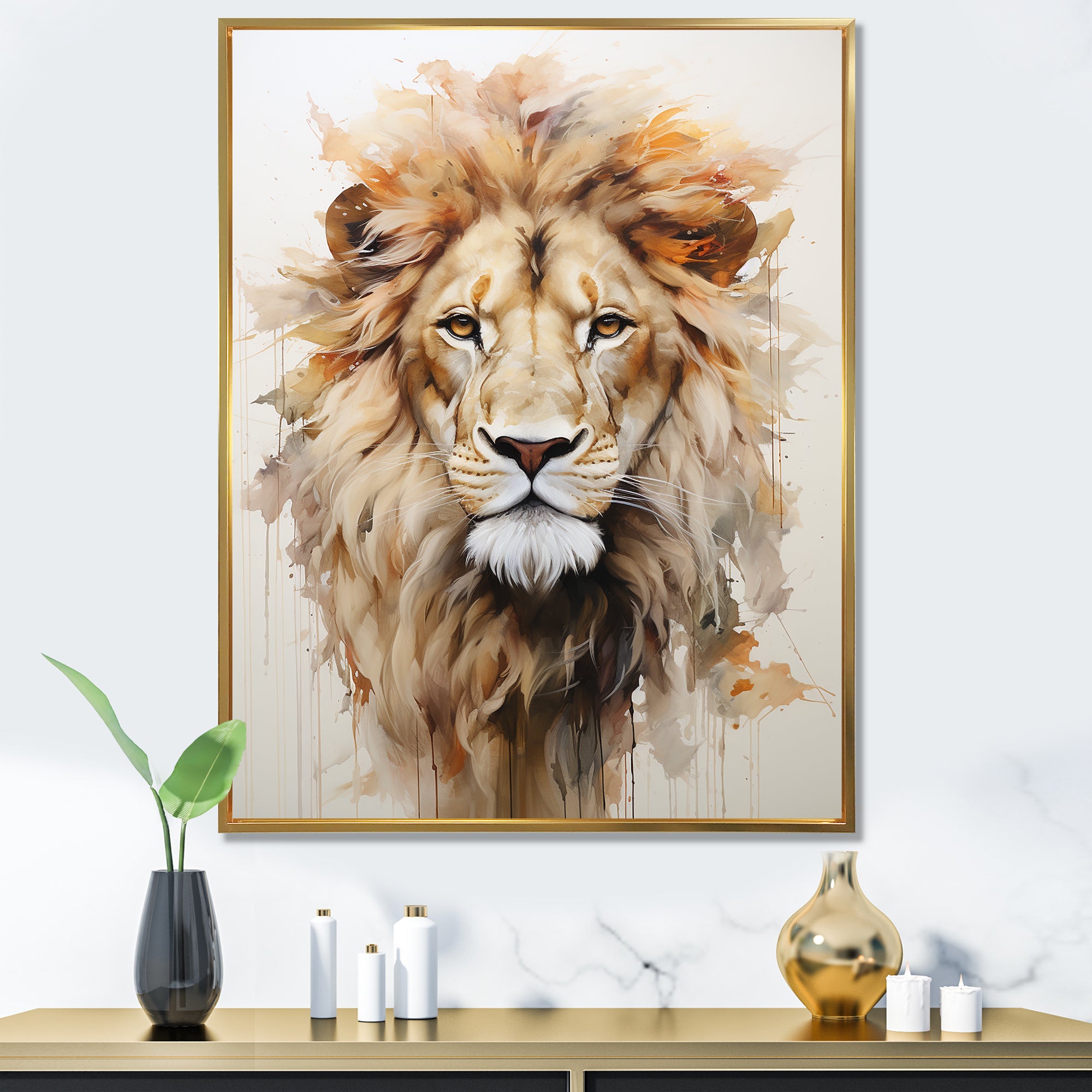 Powerful Lion S Stare Portrait - Beige Lion Wall Art