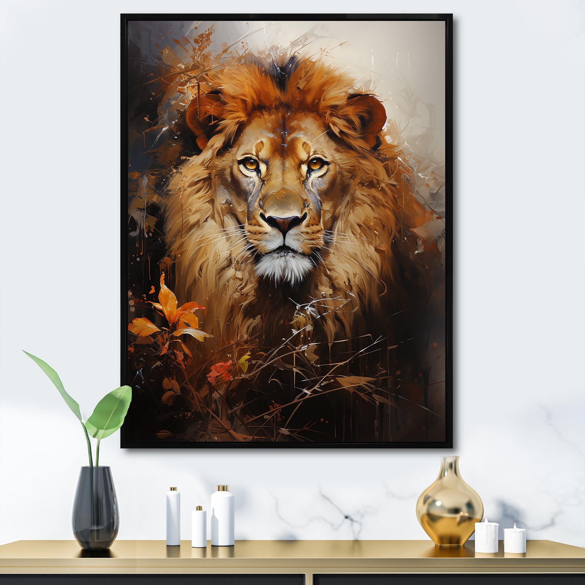 Mighty Monarchs Lion Portrait - Lion Living Room Wall Art