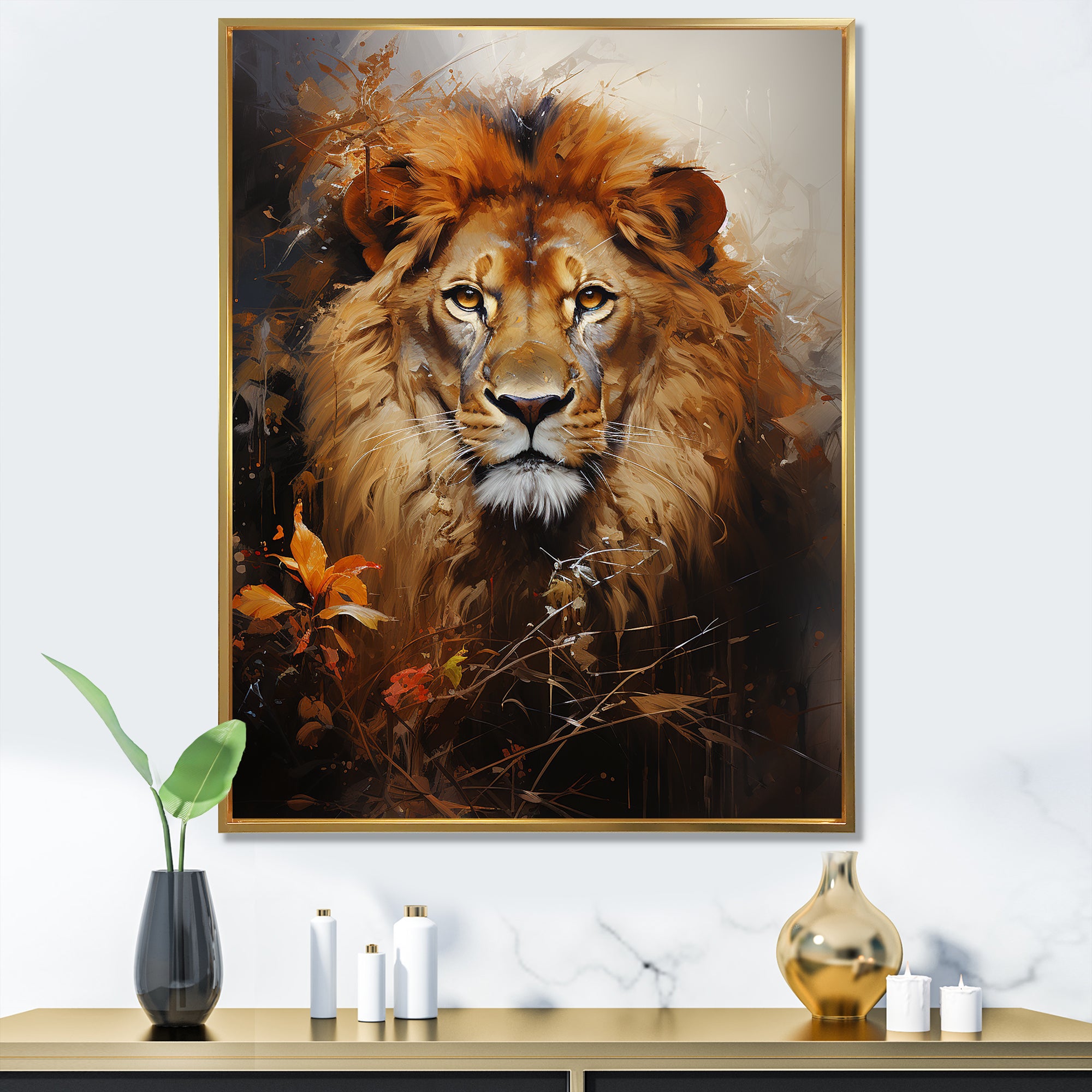 Mighty Monarchs Lion Portrait - Lion Living Room Wall Art