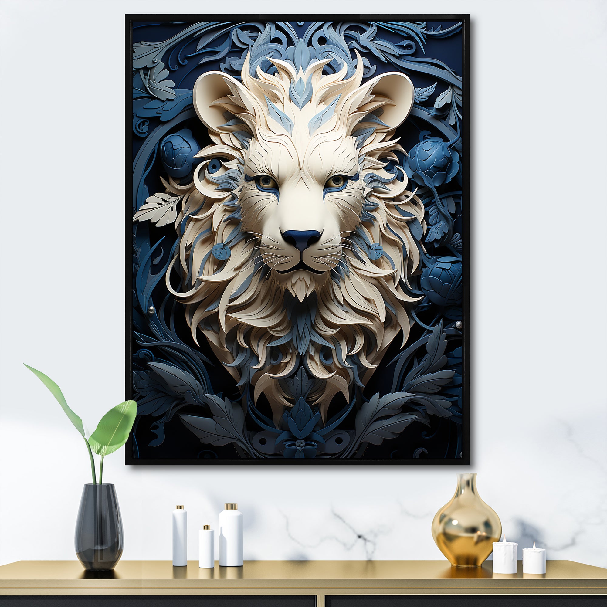 Lions Monochrome Guardian - Lion Canvas Wall Art