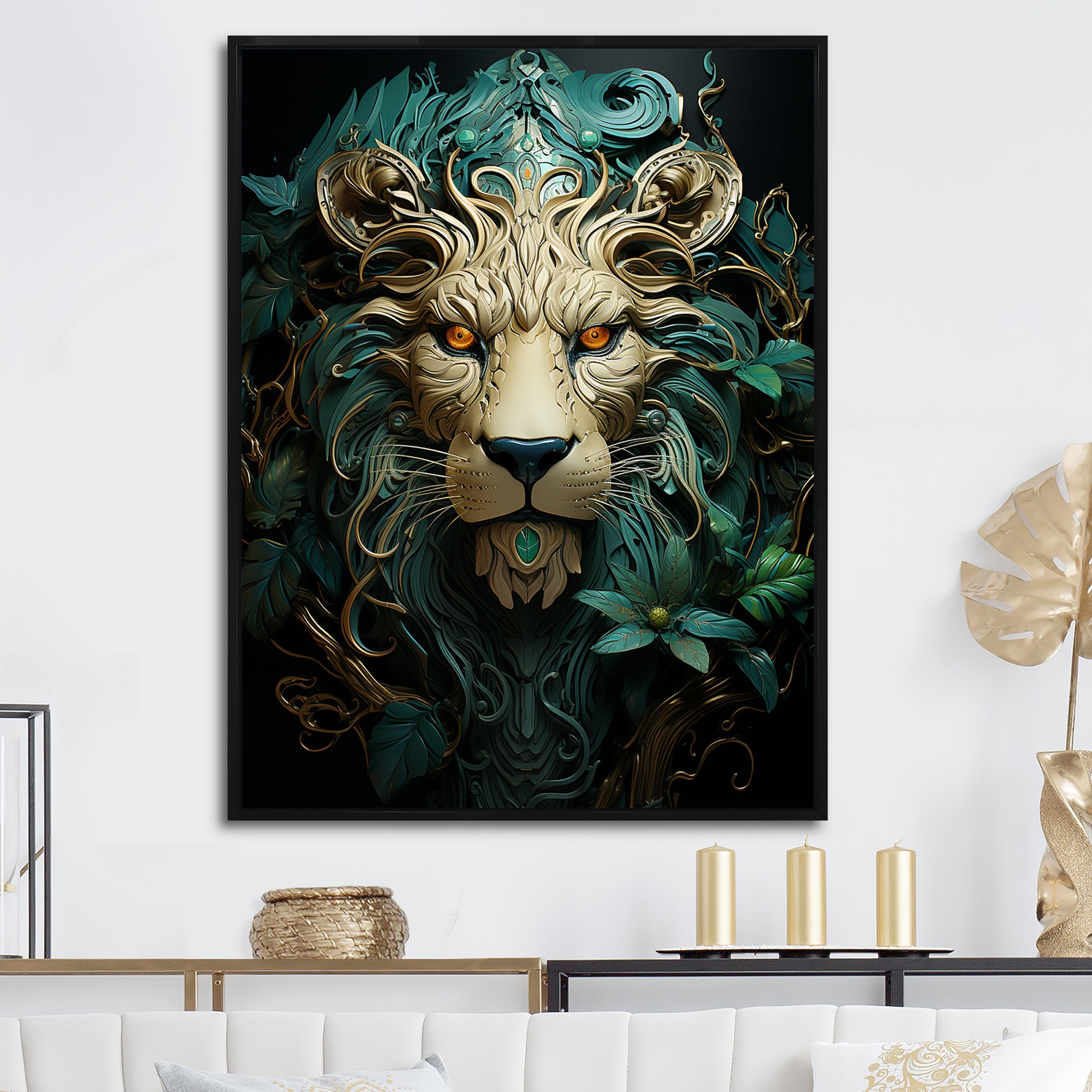 Lion Verdant Guardian - Lion Large Canvas Wall Art