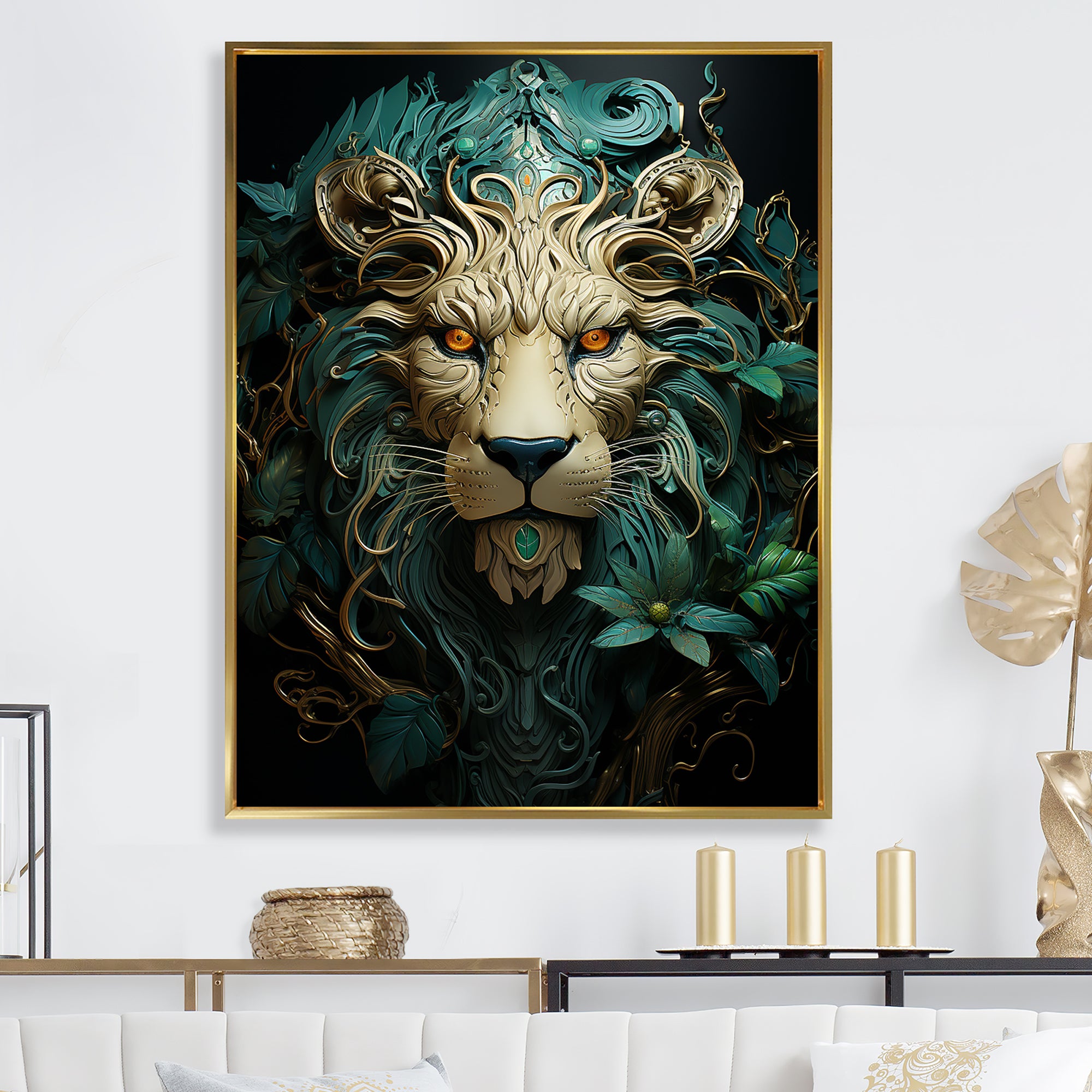 Lion Verdant Guardian - Lion Large Canvas Wall Art