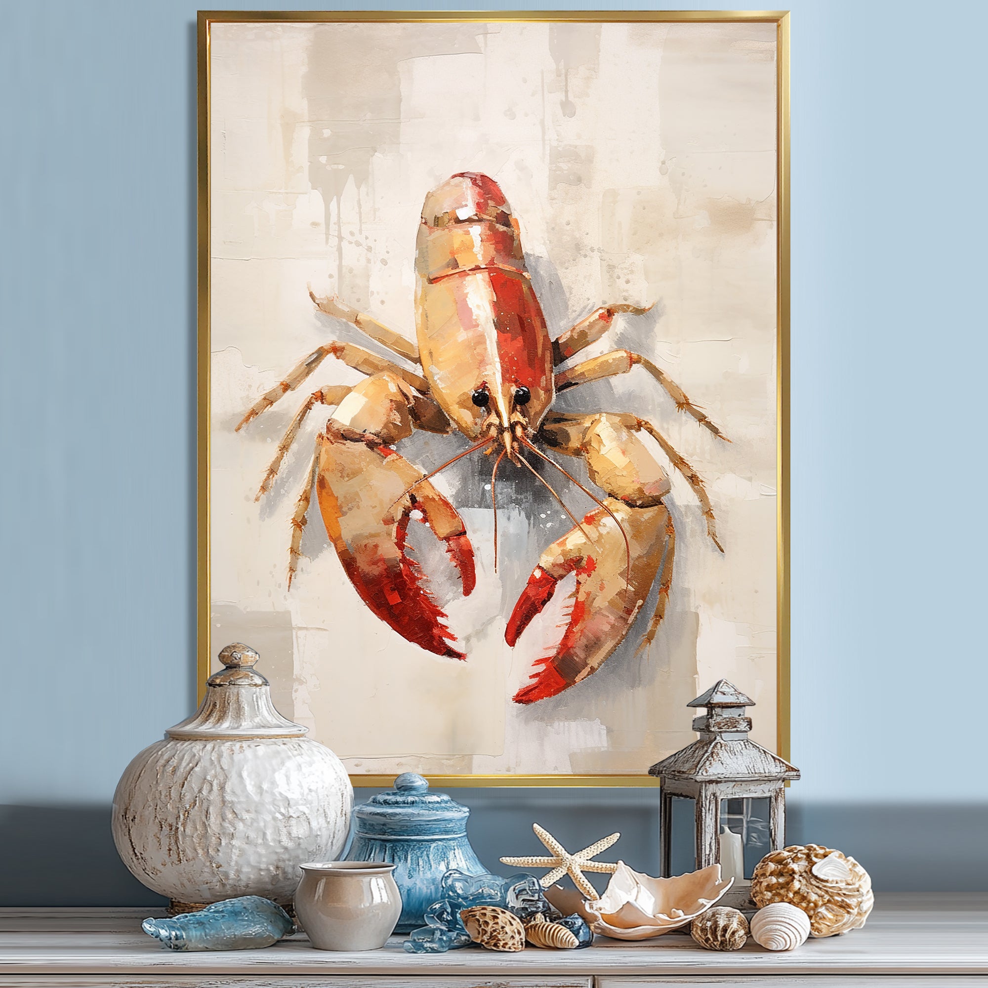 Grazing Lobster - Lobster Framed Canvas Art