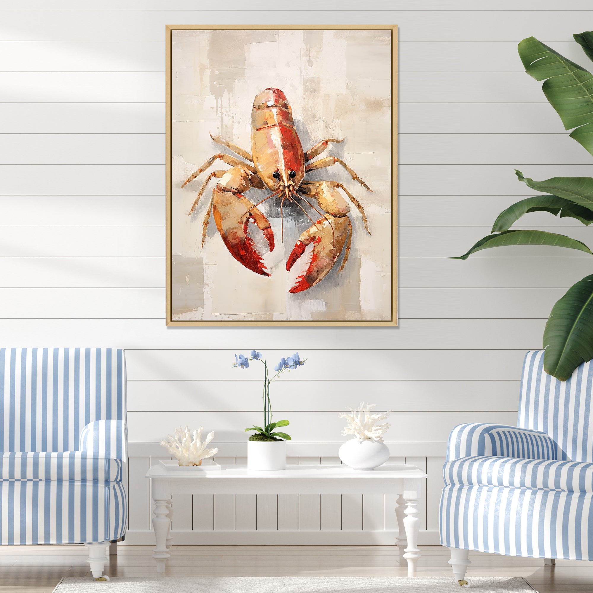 Grazing Lobster - Lobster Framed Canvas Art