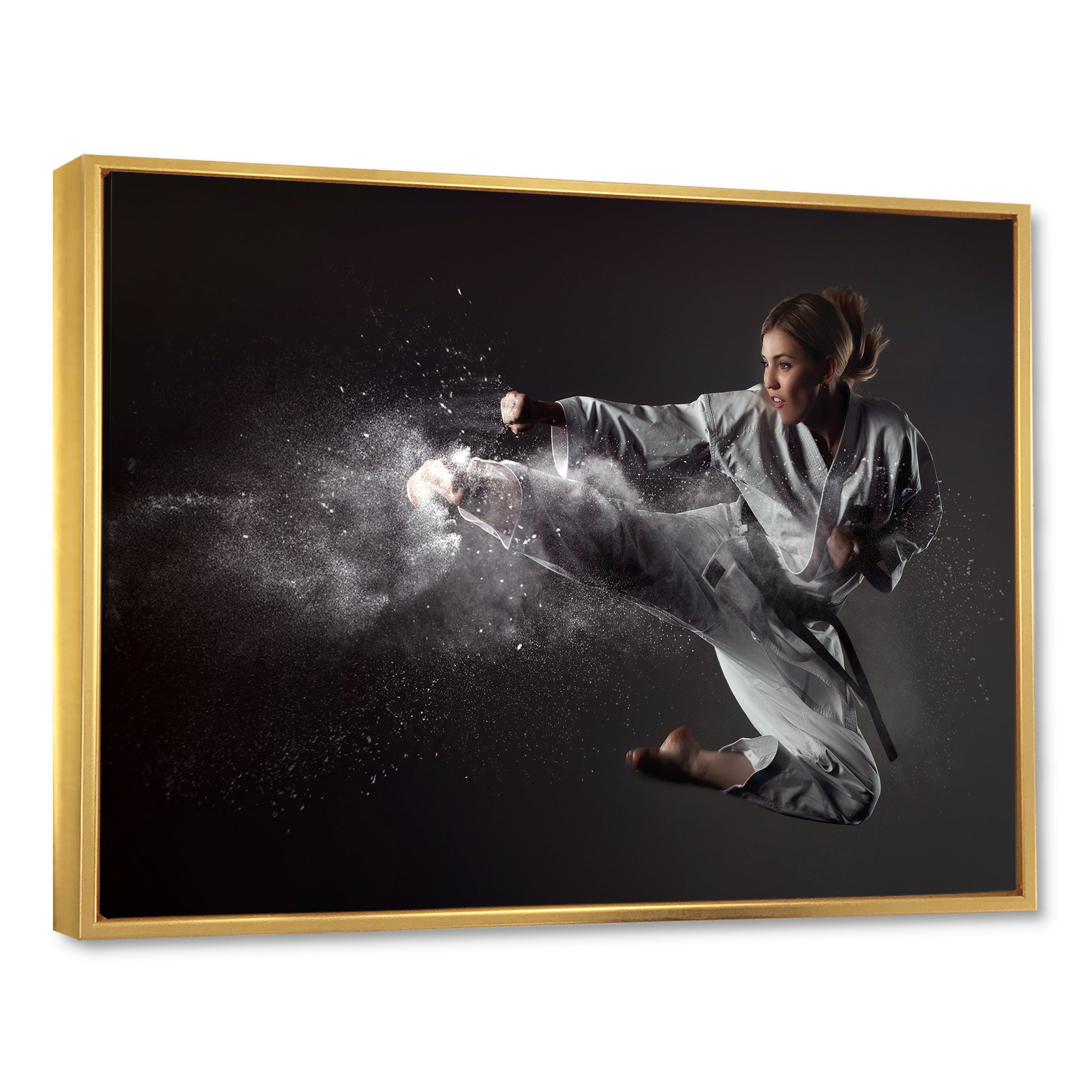 Karate Girl Mid Air Kick - Martial Arts Canvas Wall Art