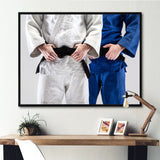 Fighting Judokas Fight Pose Black Belts. - Martial Arts Canvas Wall Art