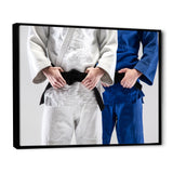 Fighting Judokas Fight Pose Black Belts. - Martial Arts Canvas Wall Art