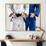 Fighting Judokas Fight Pose Black Belts. - Martial Arts Canvas Wall Art