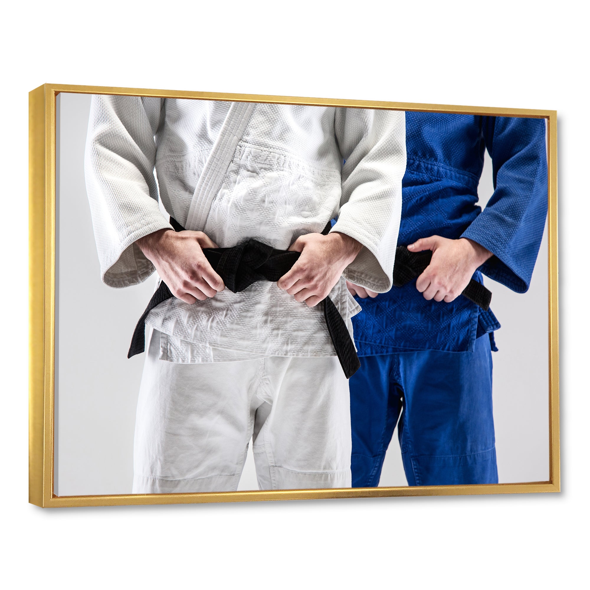 Fighting Judokas Fight Pose Black Belts. - Martial Arts Canvas Wall Art
