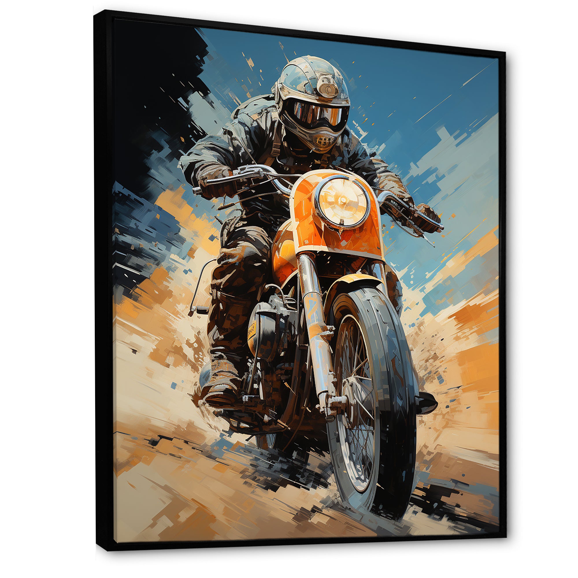 Orange And Blue Dirty Bike - Motorcycle Canvas Wall Art