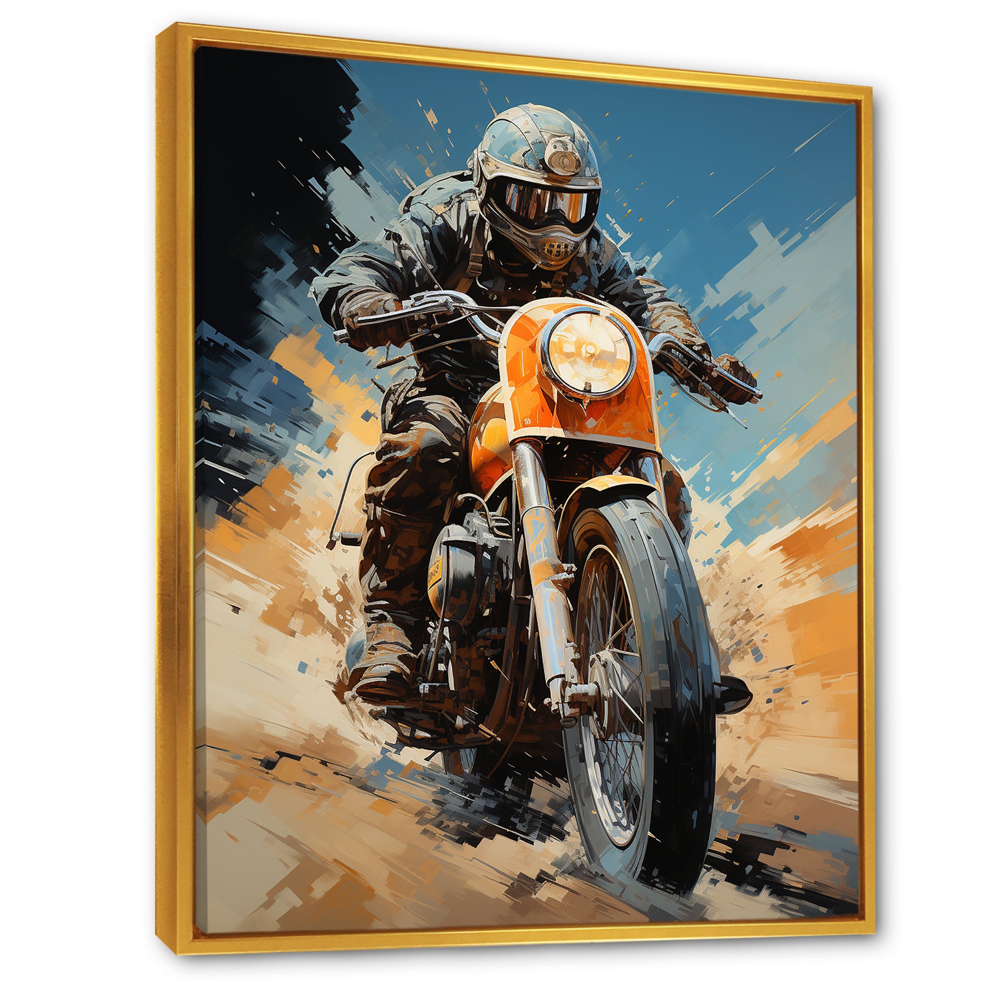 Orange And Blue Dirty Bike - Motorcycle Canvas Wall Art