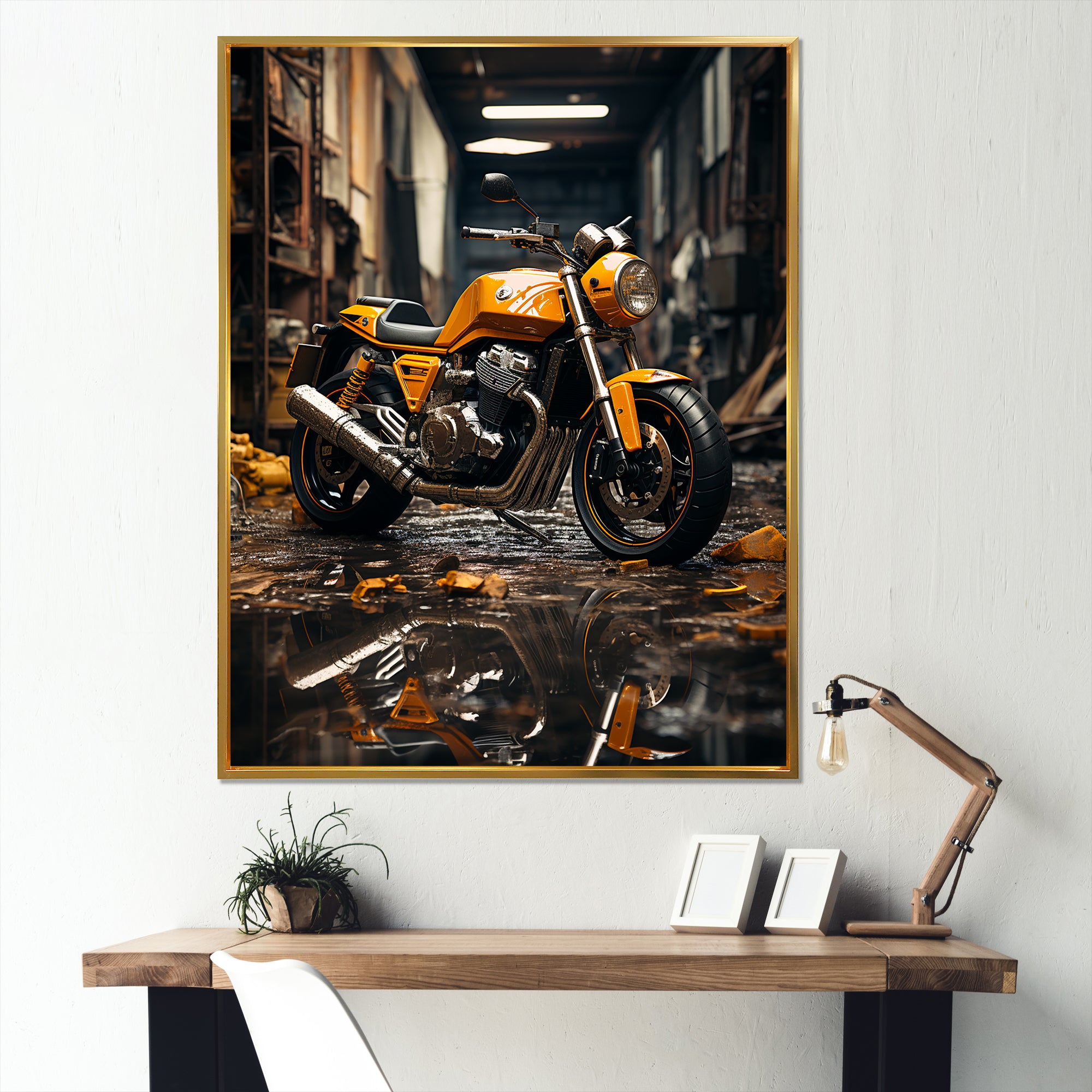 Yellow Dirt Bike Elegance - Motorcycle Canvas Wall Art