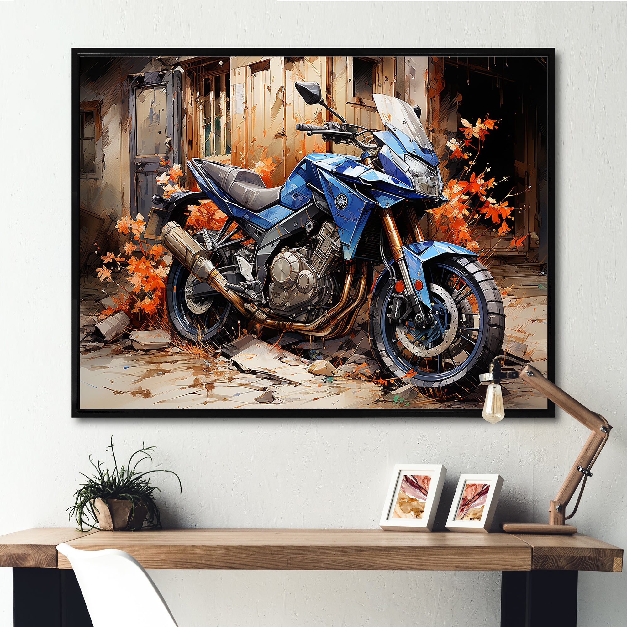 Blue Dirty Bike Urban Speed - Motorcycle Canvas Wall Art