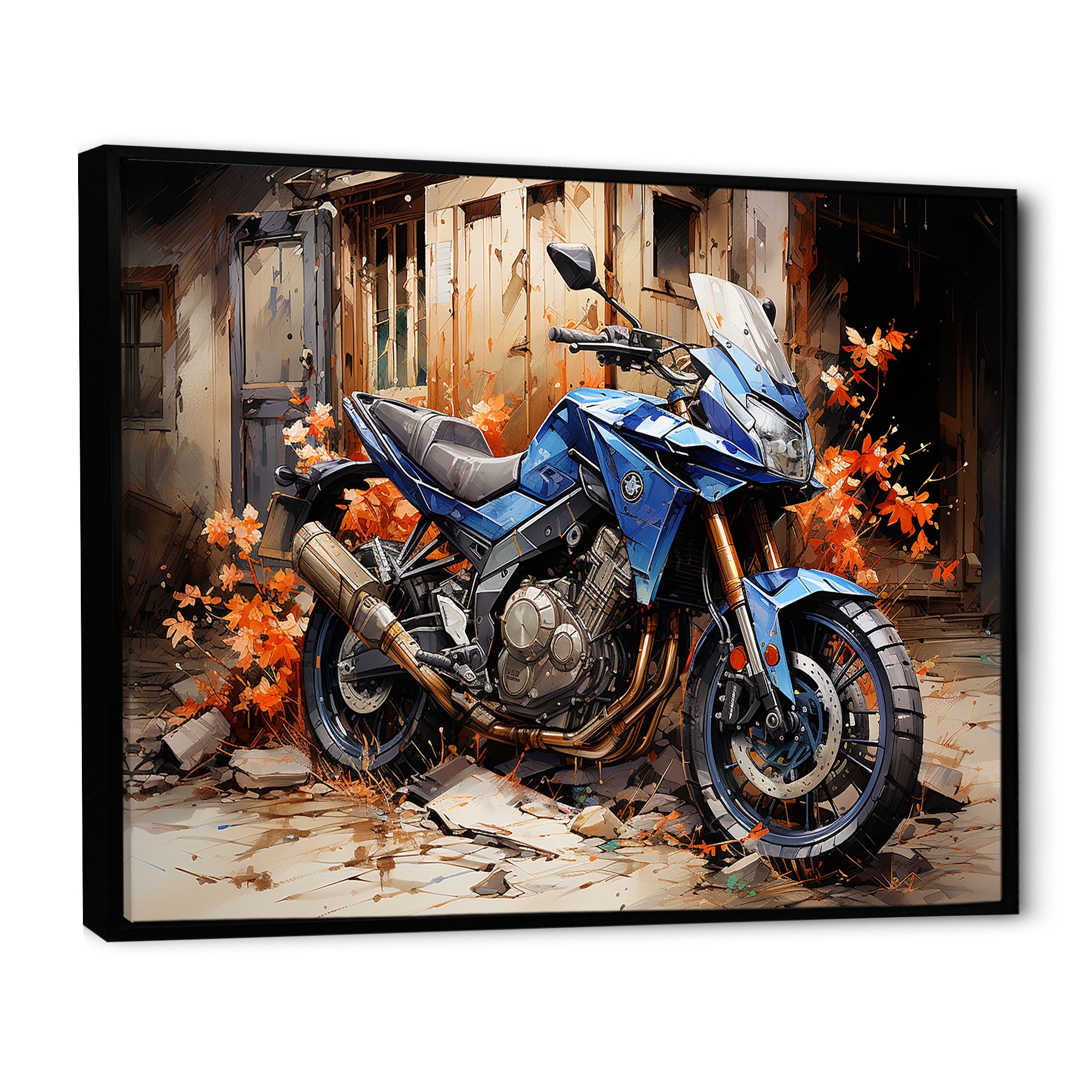 Blue Dirty Bike Urban Speed - Motorcycle Canvas Wall Art
