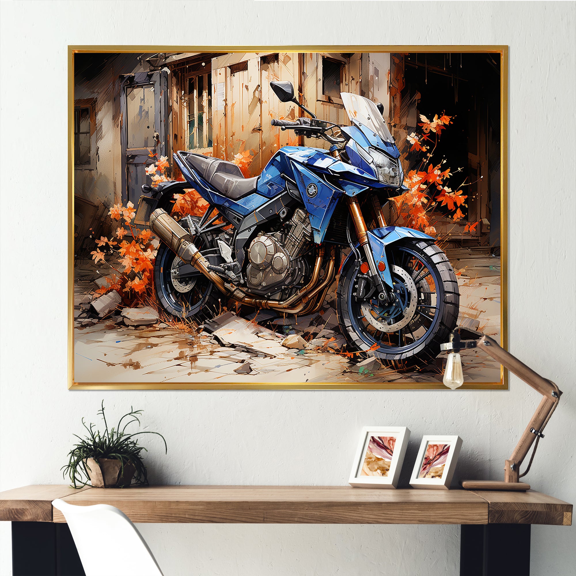 Blue Dirty Bike Urban Speed - Motorcycle Canvas Wall Art