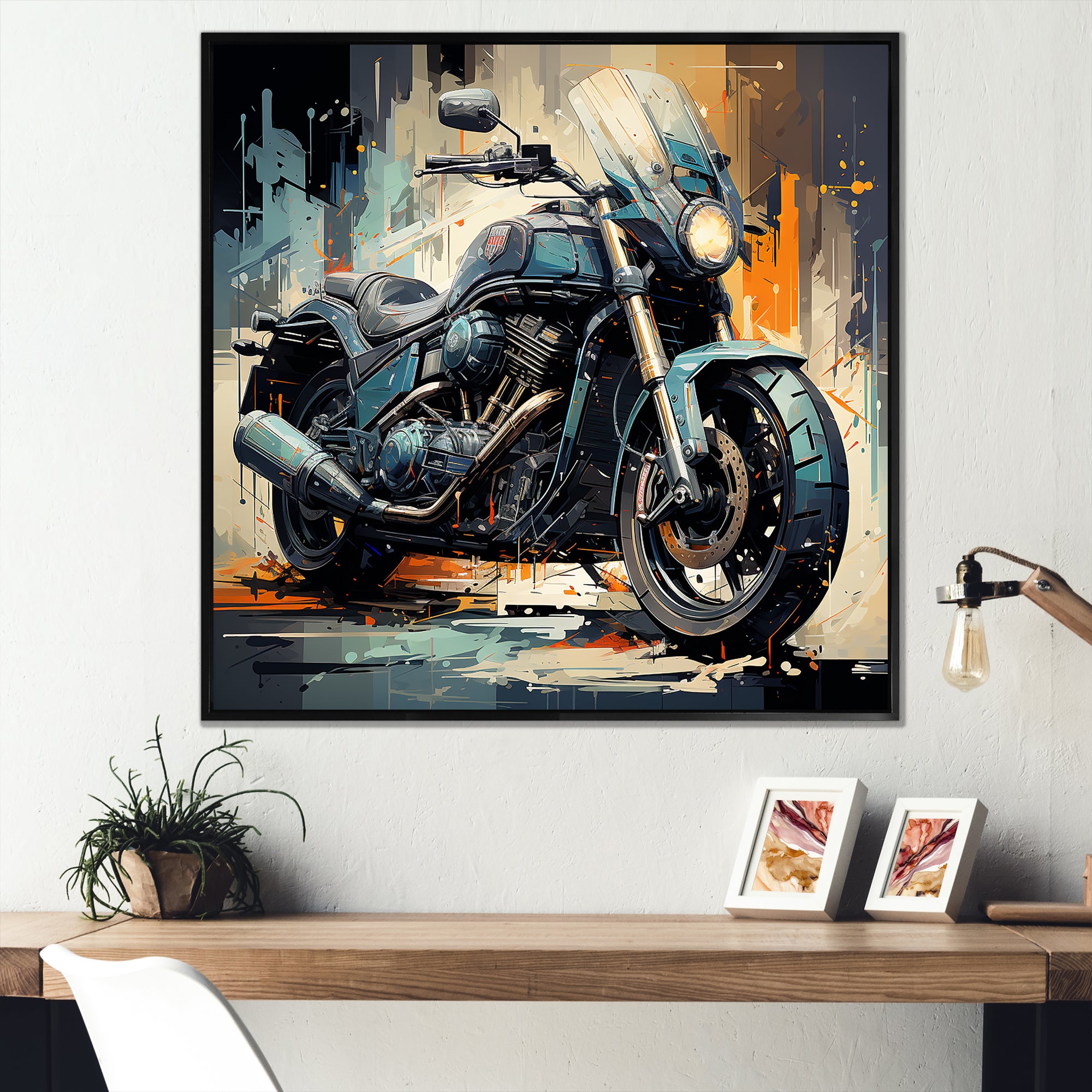 Blue Chopper Bike Matrix - Motorcycle Canvas Wall Art