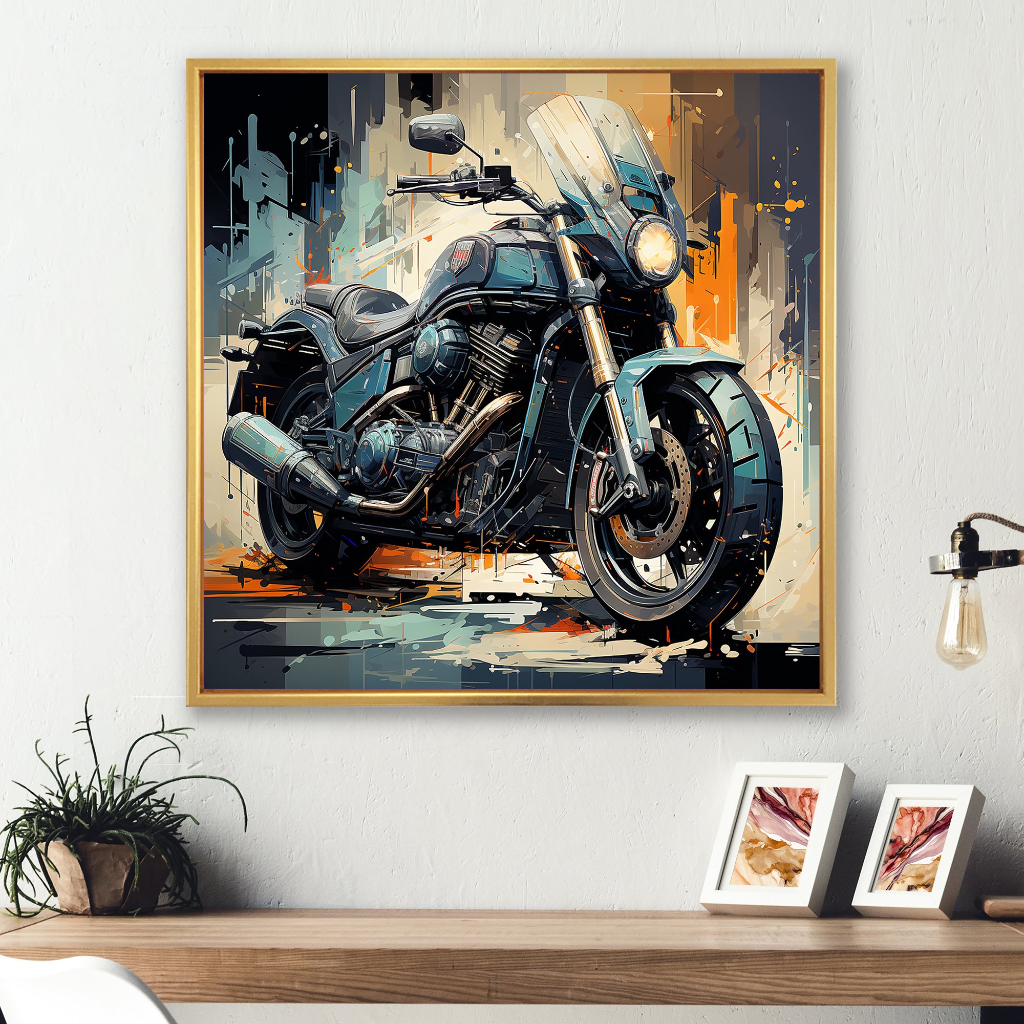 Blue Chopper Bike Matrix - Motorcycle Canvas Wall Art