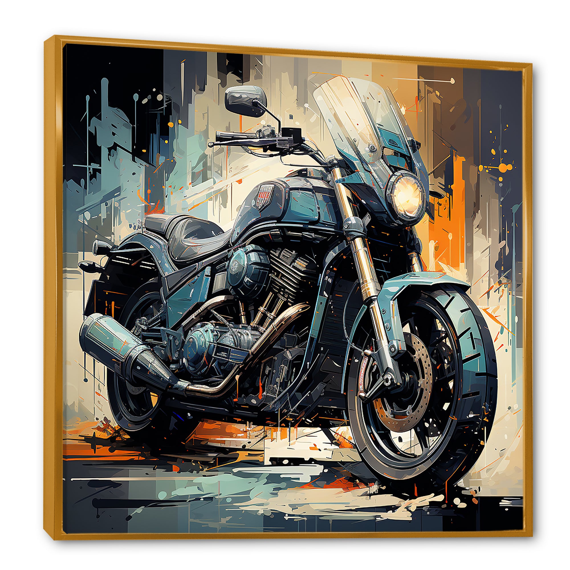 Blue Chopper Bike Matrix - Motorcycle Canvas Wall Art