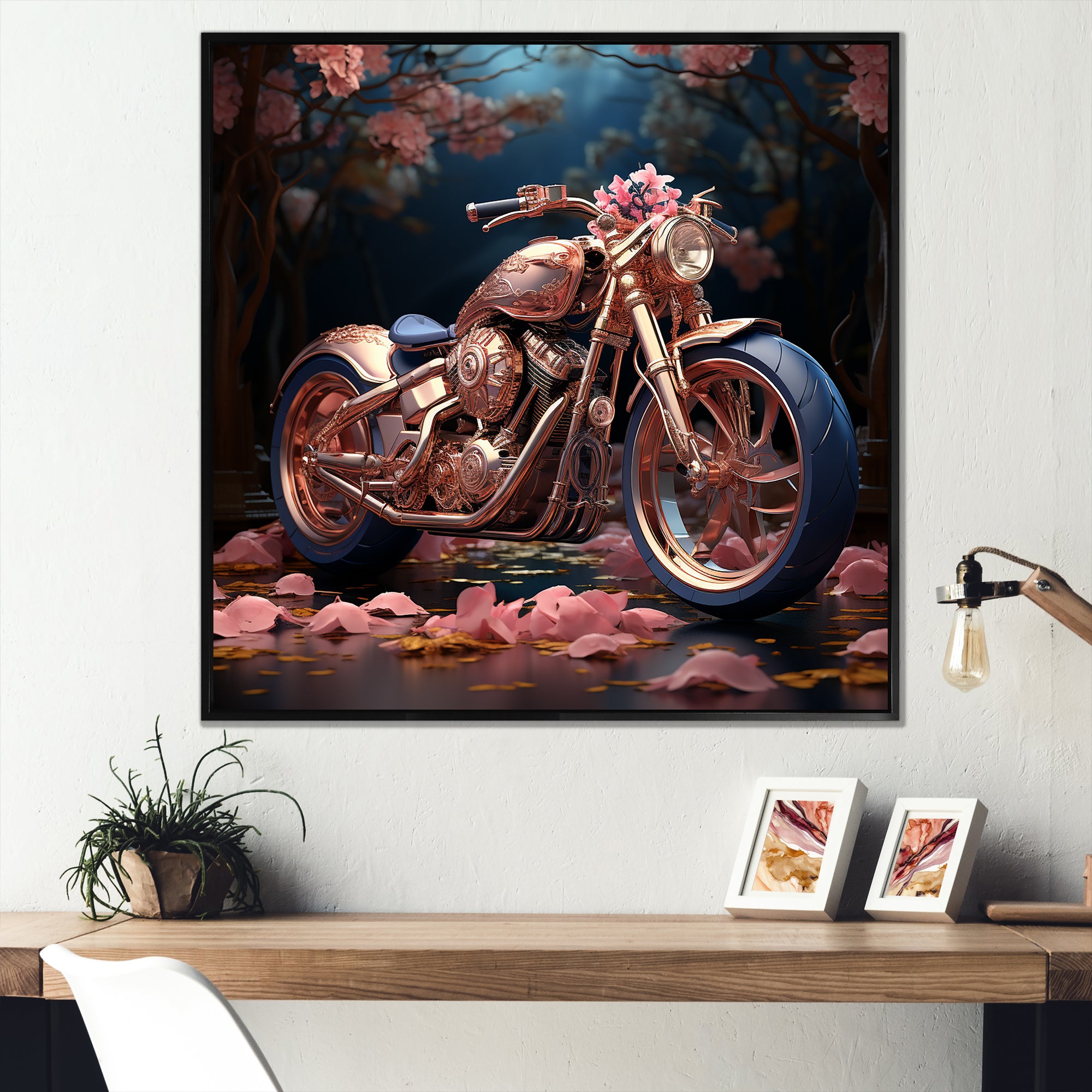 Rustic Pink Chopper Bike - Motorcycle Canvas Wall Art