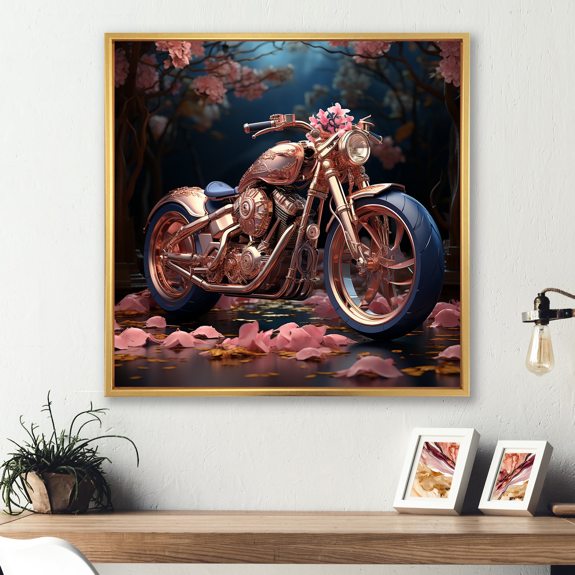 Rustic Pink Chopper Bike - Motorcycle Canvas Wall Art