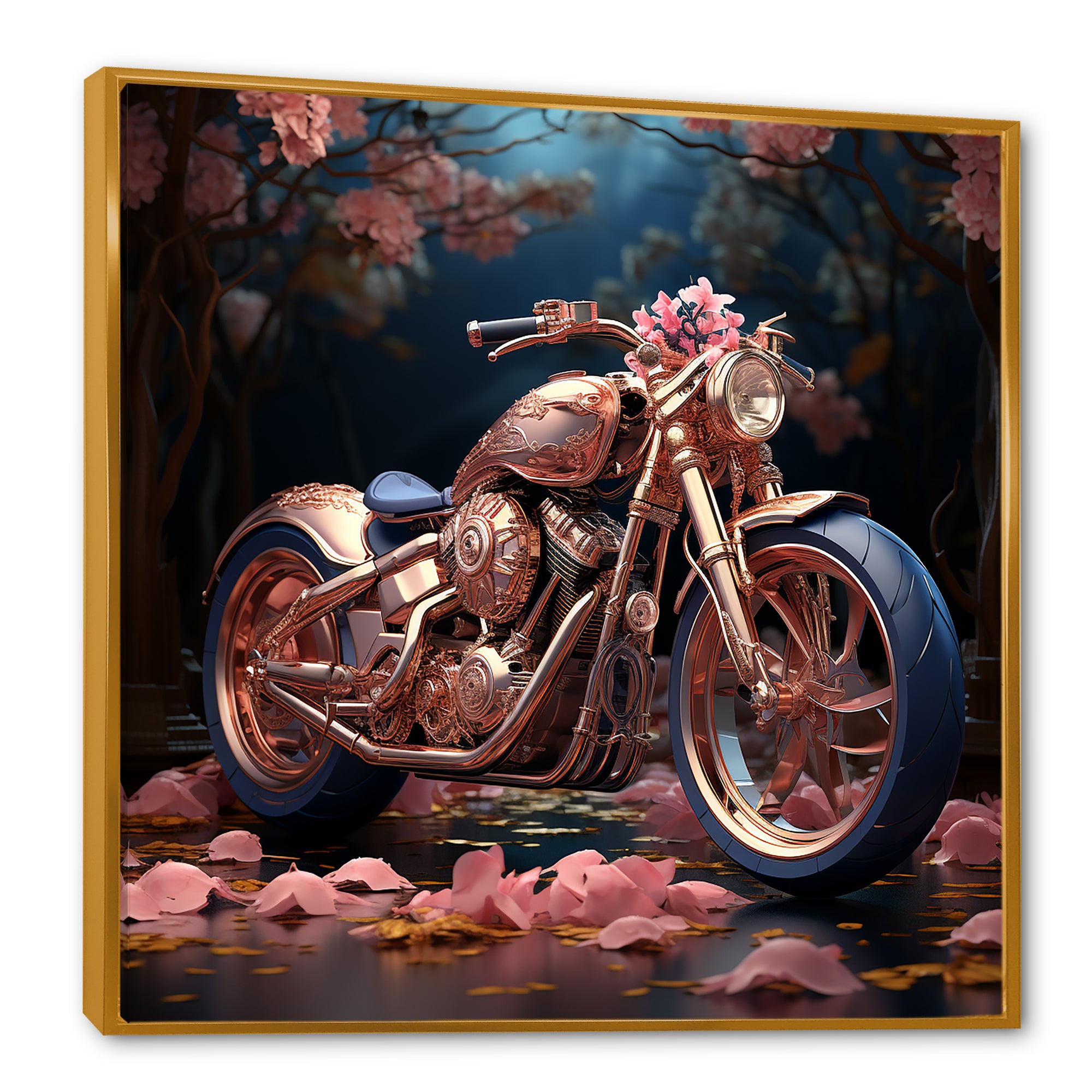 Rustic Pink Chopper Bike - Motorcycle Canvas Wall Art