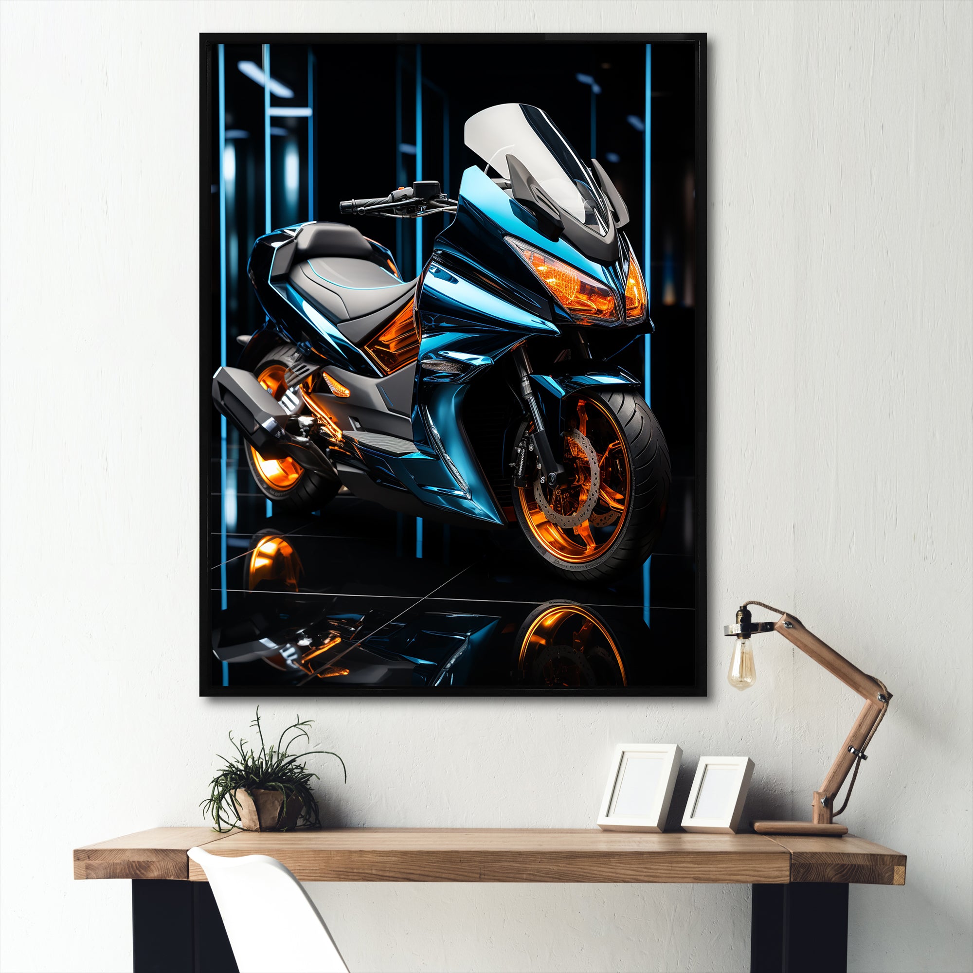 Electric Blue Ride Scooter - Motorcycle Canvas Wall Art