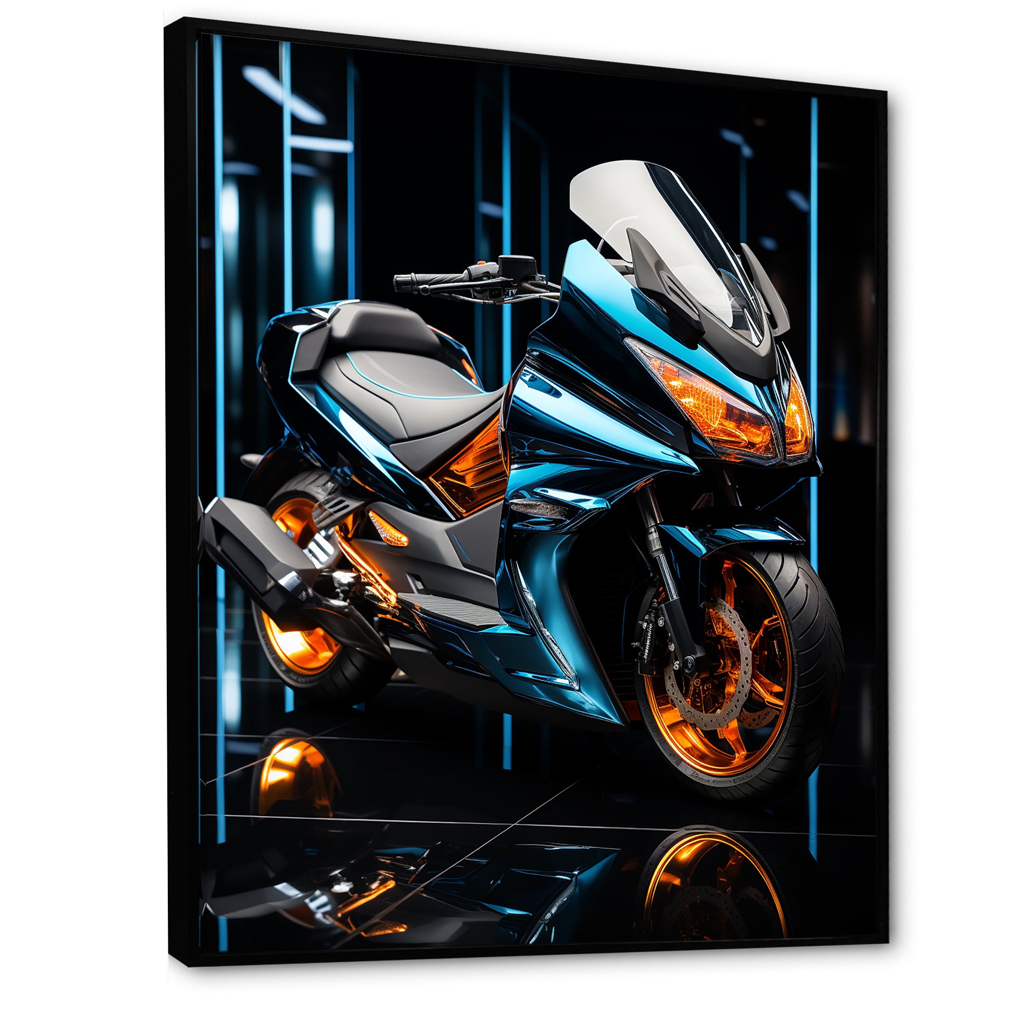 Electric Blue Ride Scooter - Motorcycle Canvas Wall Art