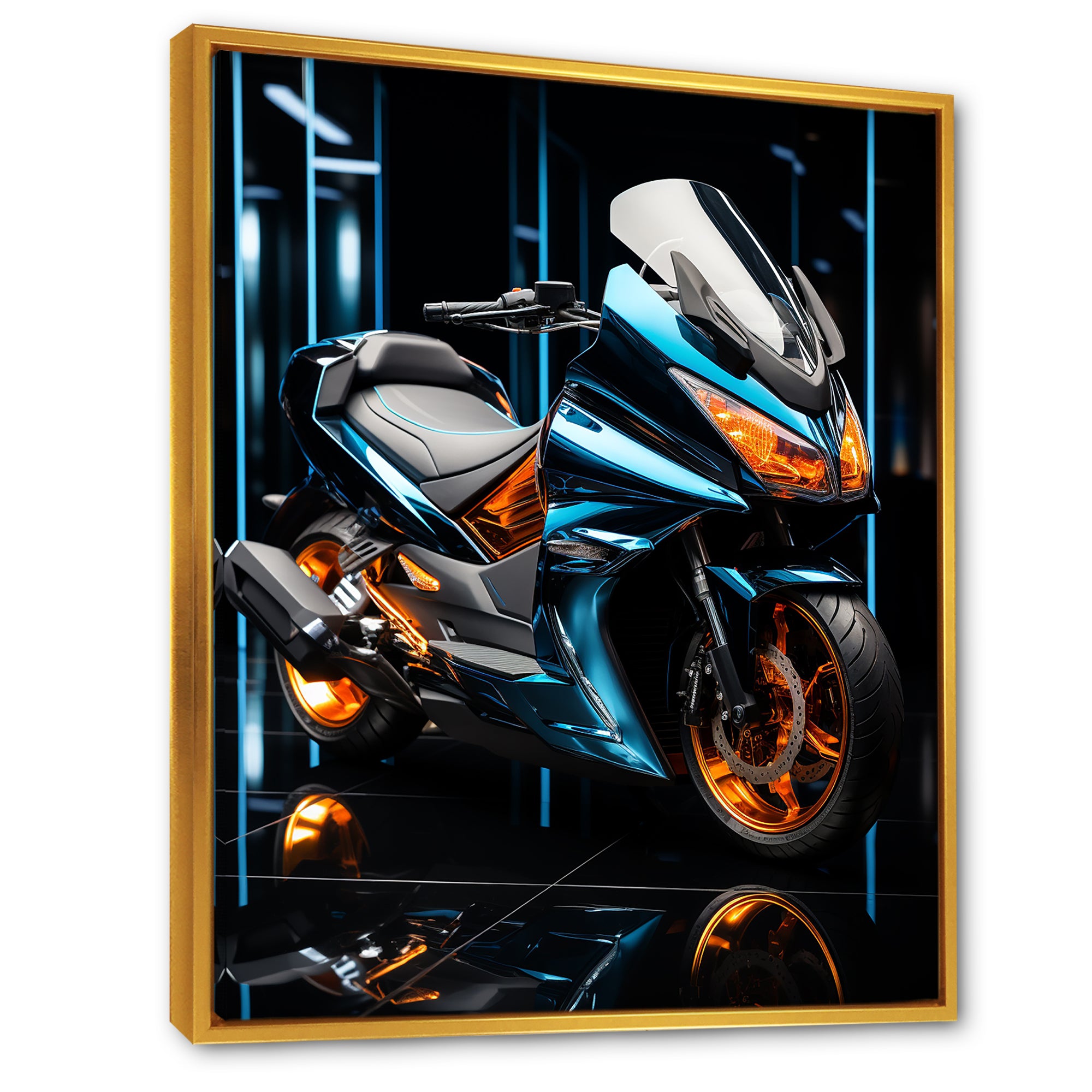 Electric Blue Ride Scooter - Motorcycle Canvas Wall Art