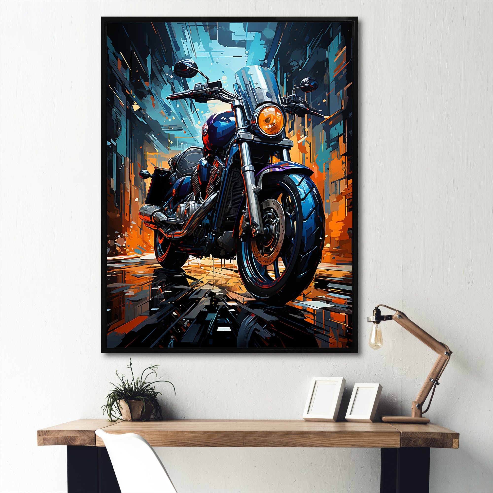 Motorcycle Electric Blue Ride - Motorcycle Canvas Wall Art