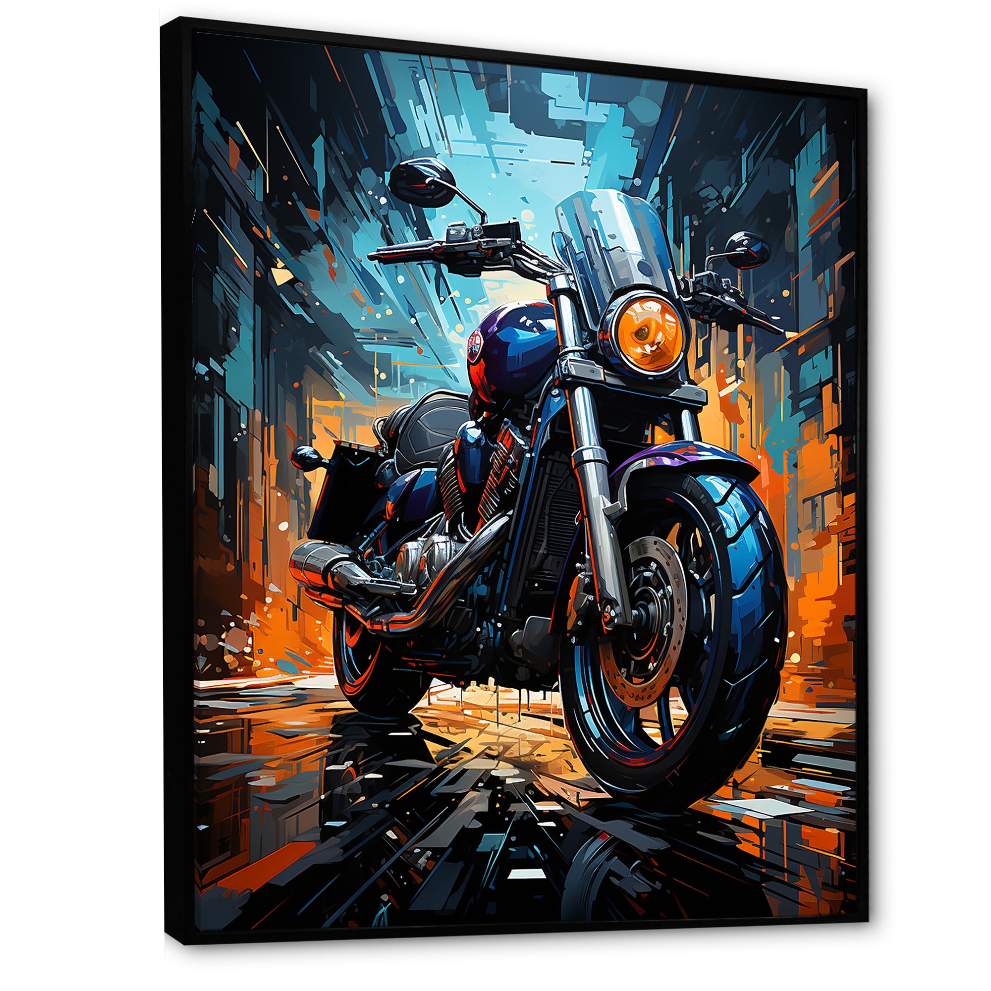 Motorcycle Electric Blue Ride - Motorcycle Canvas Wall Art