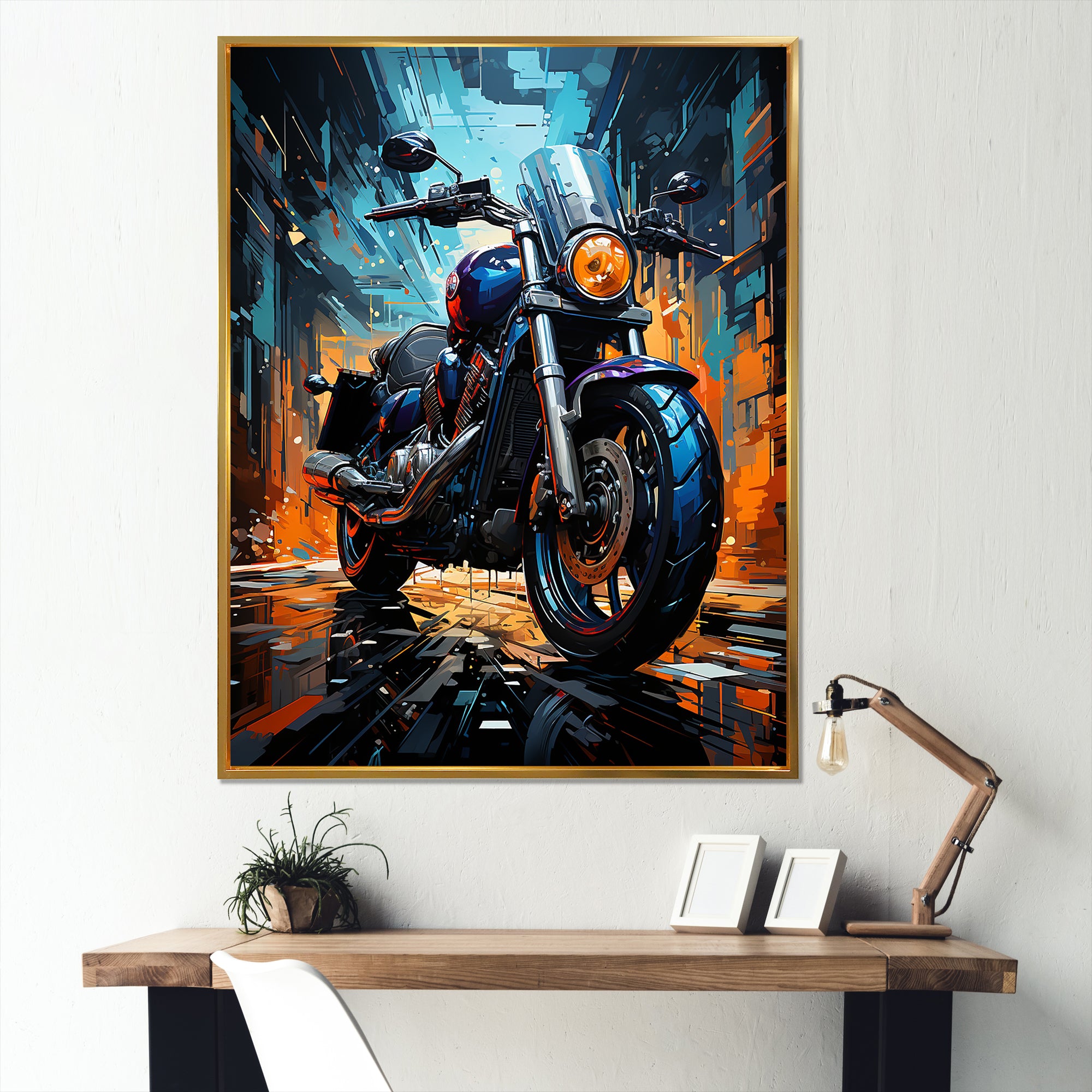 Motorcycle Electric Blue Ride - Motorcycle Canvas Wall Art
