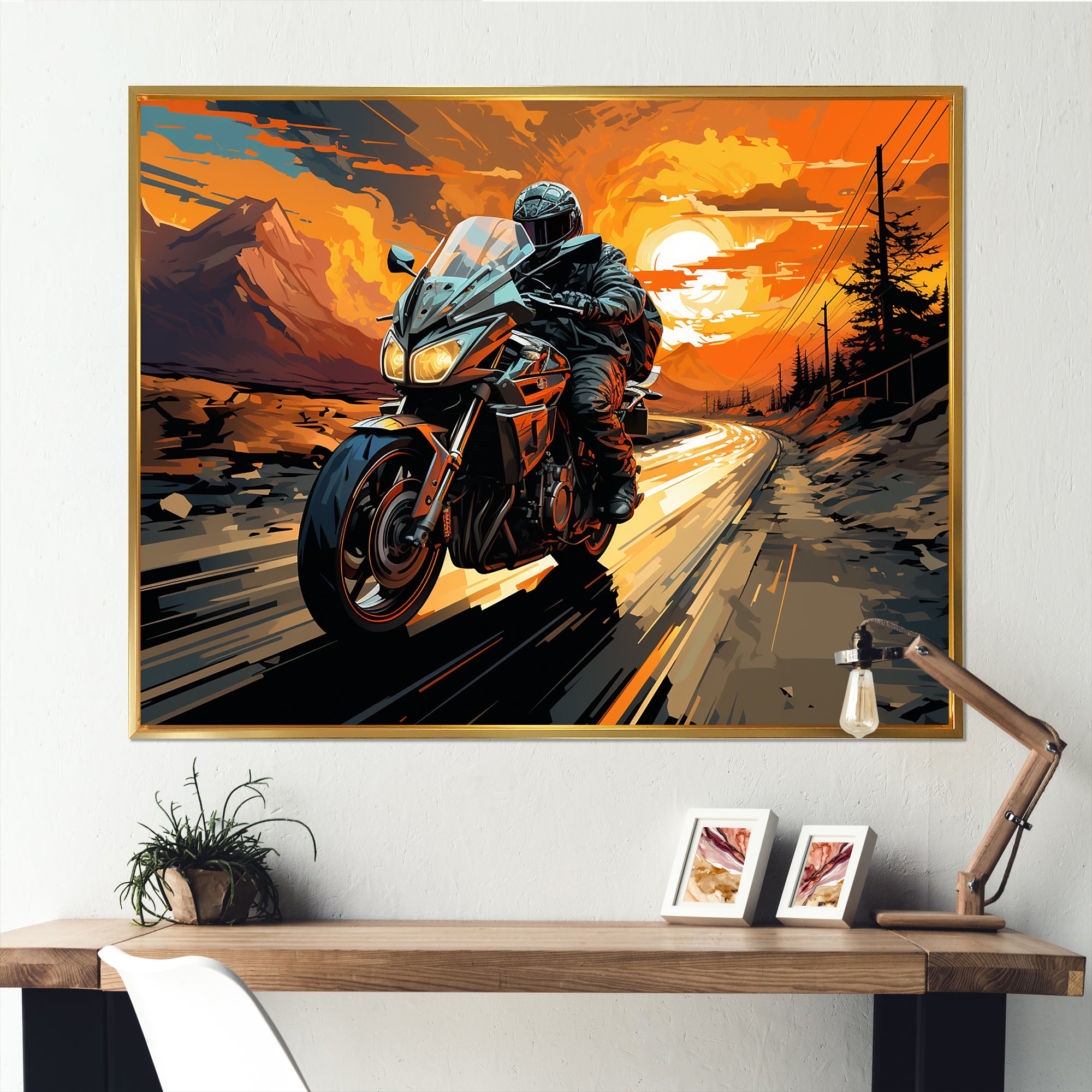 Expressionist Motorcycle Ride - Motorcycle Canvas Wall Art