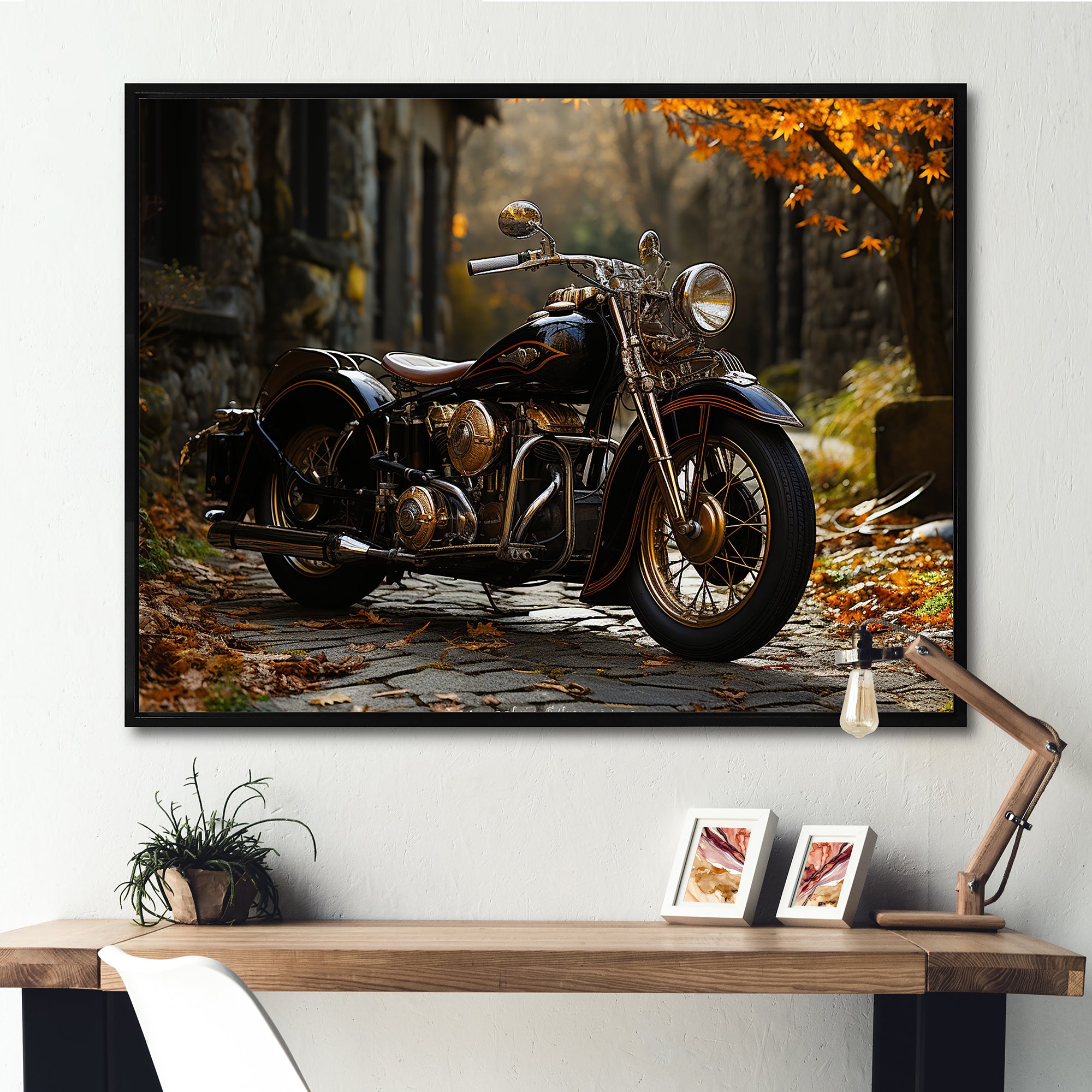 Motorcycle Charm In Winter - Motorcycle Canvas Wall Art