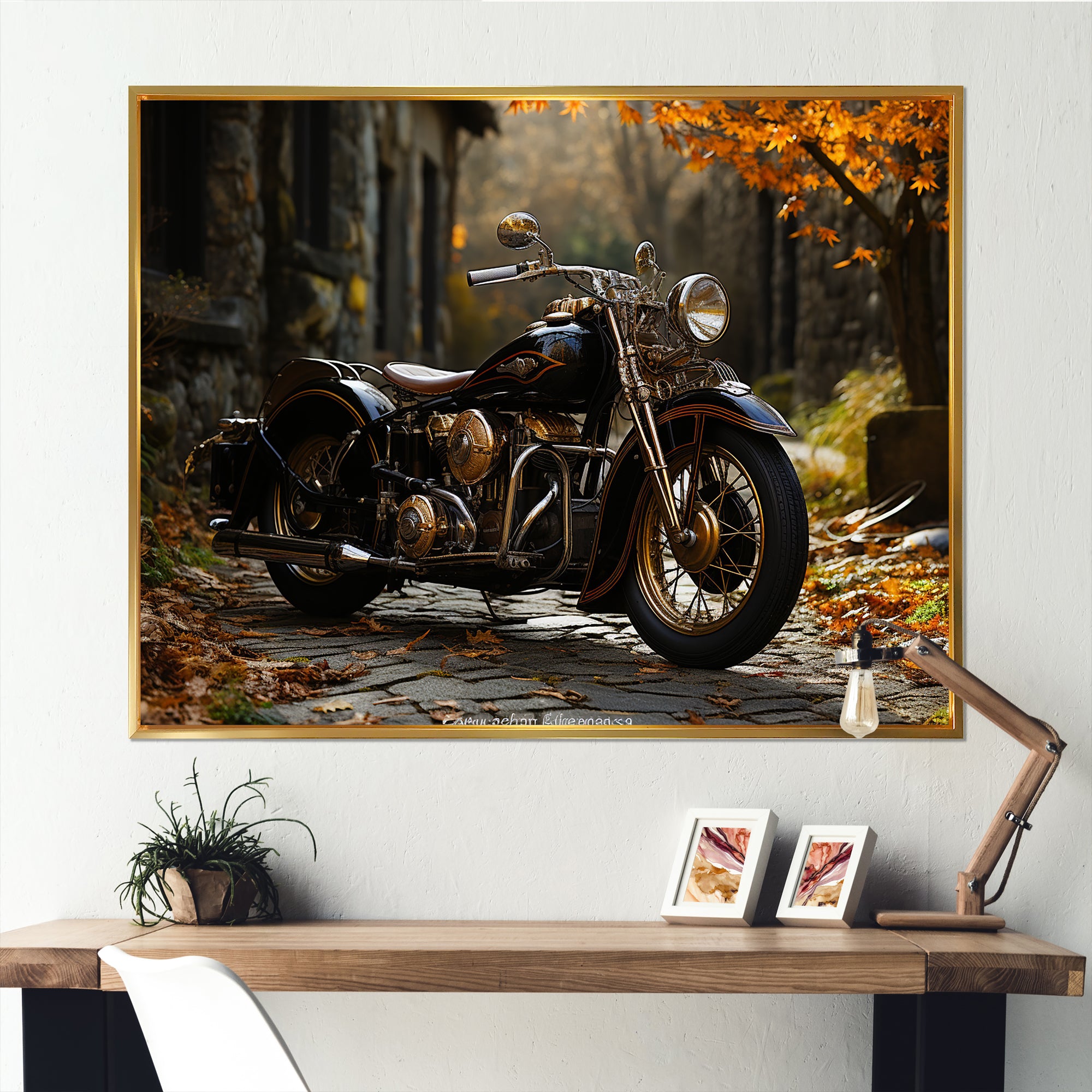 Motorcycle Charm In Winter - Motorcycle Canvas Wall Art