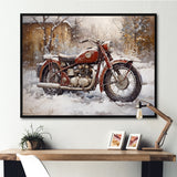 Red Rustic Bike In Winter - Motorcycle Canvas Wall Art