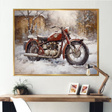 Red Rustic Bike In Winter - Motorcycle Canvas Wall Art