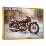 Red Rustic Bike In Winter - Motorcycle Canvas Wall Art