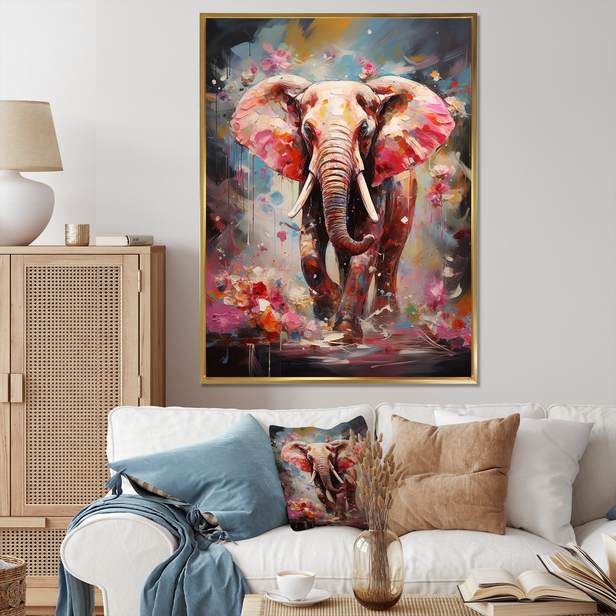 Pink Elephant Stampede - Elephant Home Decor Art