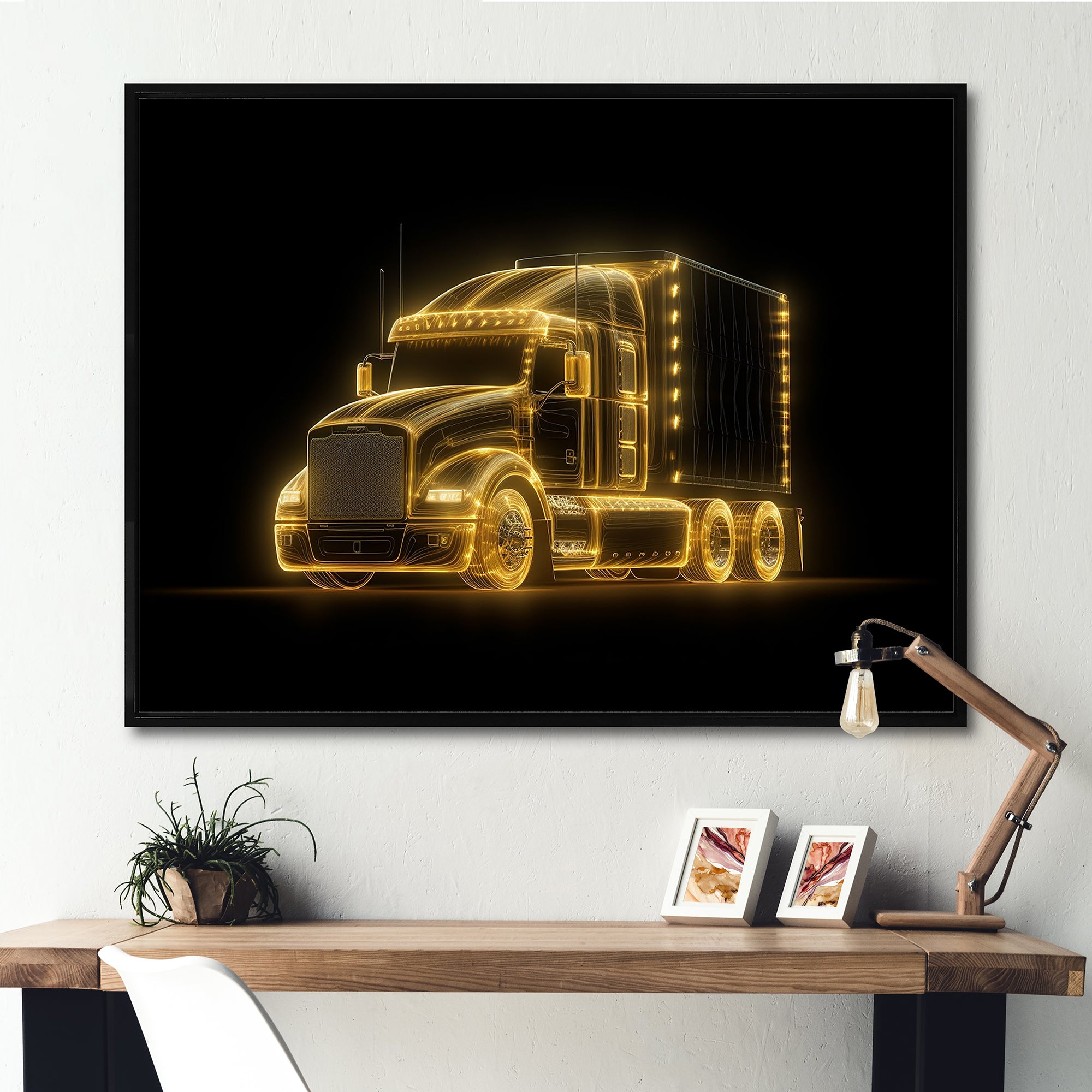 Neon Light Strips Trailer Truck - Car/Van Canvas Wall Art