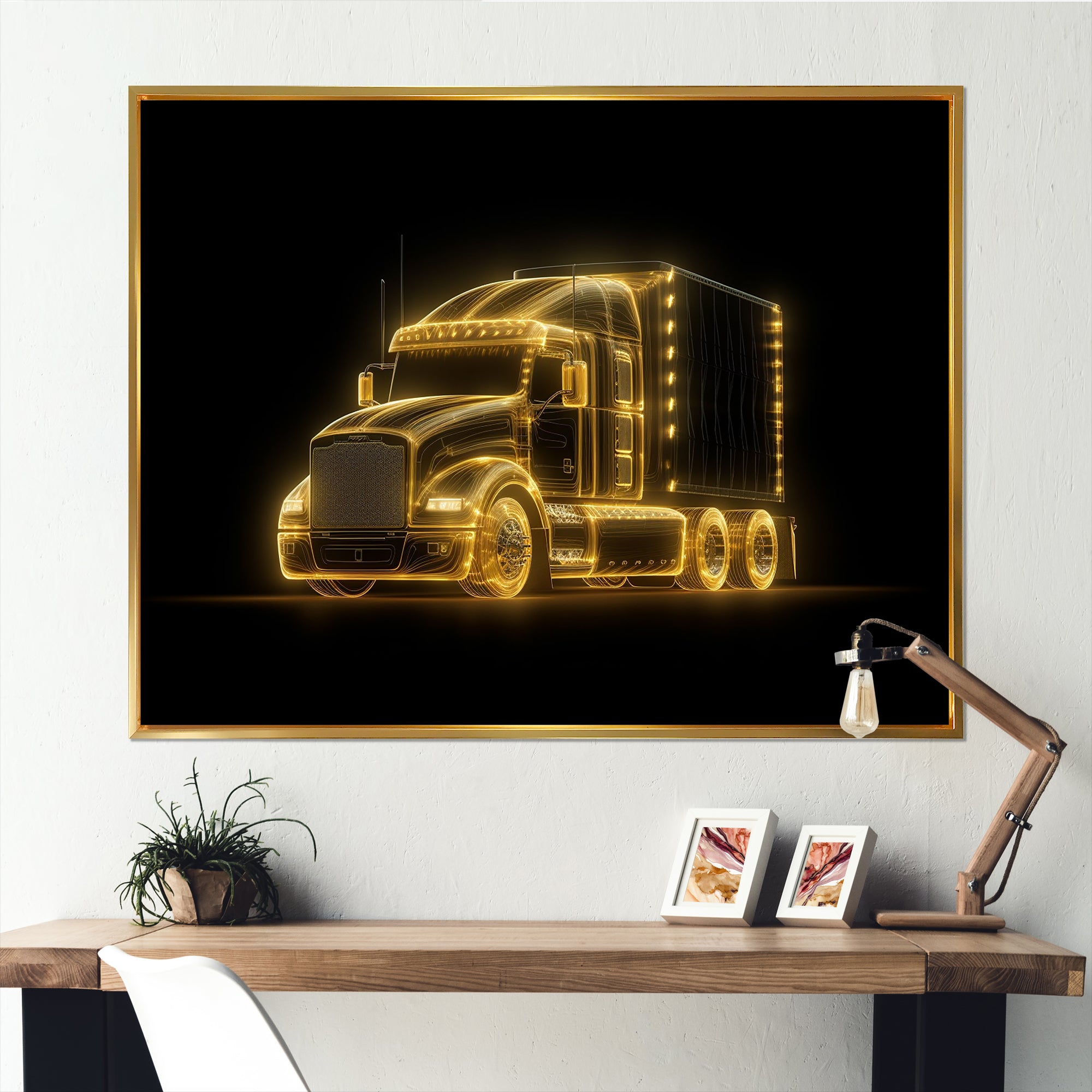 Neon Light Strips Trailer Truck - Car/Van Canvas Wall Art