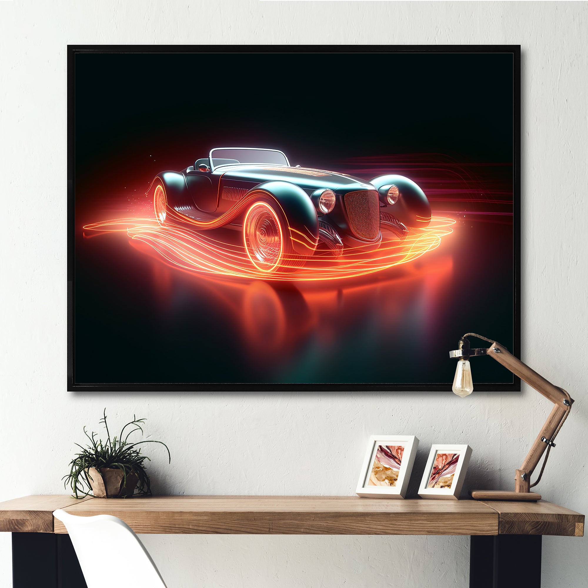 Neon Light Strips Roadster - Classic Cars Canvas Wall Art