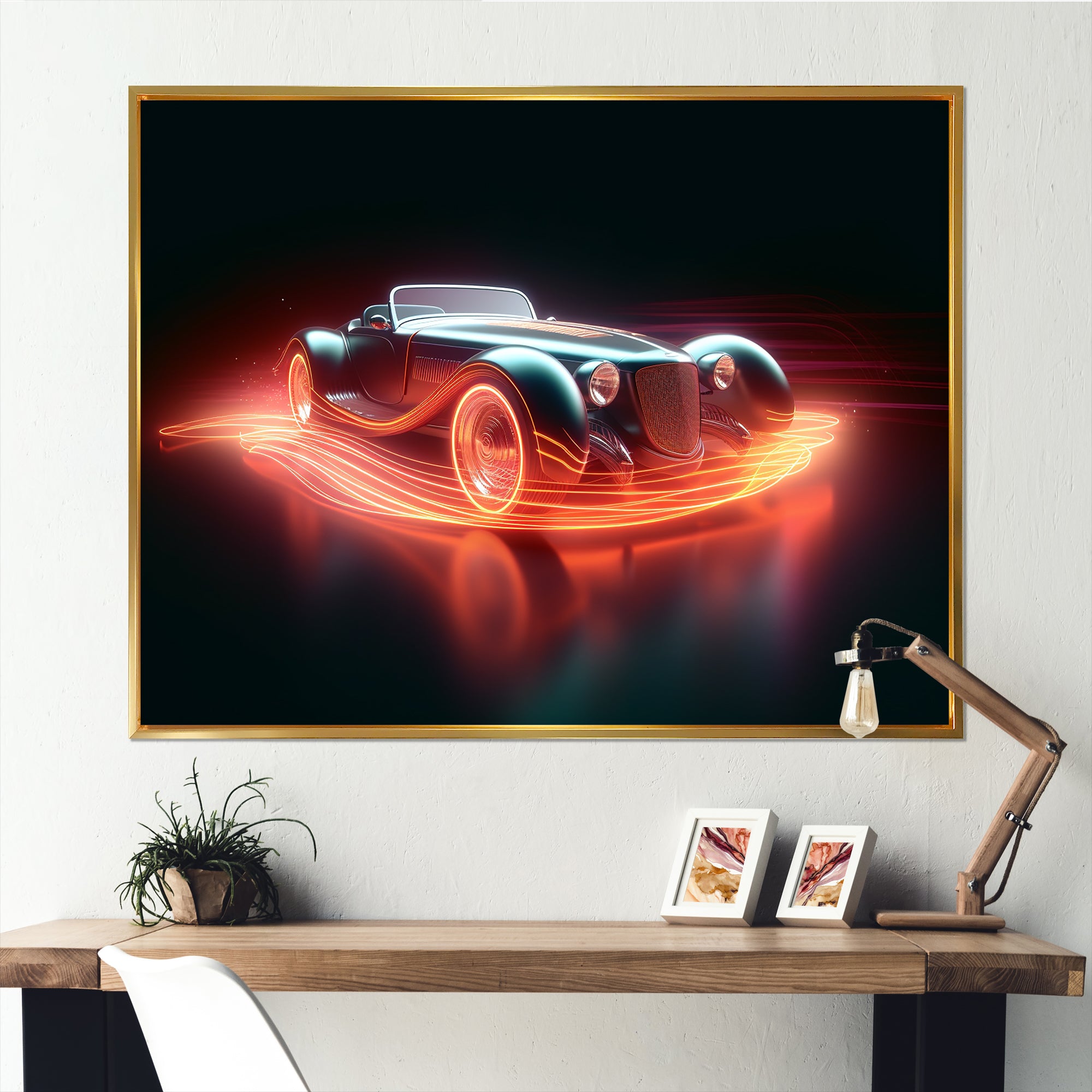 Neon Light Strips Roadster - Classic Cars Canvas Wall Art